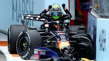 MIAMI, FLORIDA - MAY 03: Isack Hadjar of France and Oracle Red Bull Racing climbs out of his