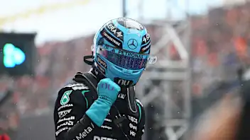 ZANDVOORT, NETHERLANDS - AUGUST 22: Sprint winner George Russell of Great Britain and Mercedes AMG