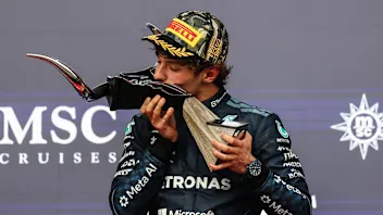 AUSTIN, TEXAS - OCTOBER 25: Race winner Andrea Kimi Antonelli of Italy and Mercedes AMG Petronas F1