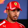 Lewis Hamilton of Scuderia Ferrari speaks at the media pen during media day of the Formula 1