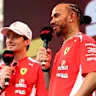 MONTE-CARLO, MONACO - JUNE 05: Charles Leclerc of Monaco and Scuderia Ferrari and Lewis Hamilton of
