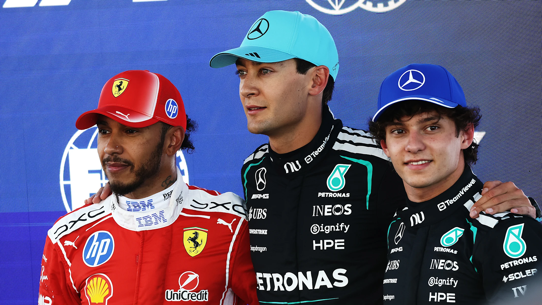 BARCELONA, SPAIN - JUNE 13: Pole position qualifier George Russell of Great Britain and Mercedes
