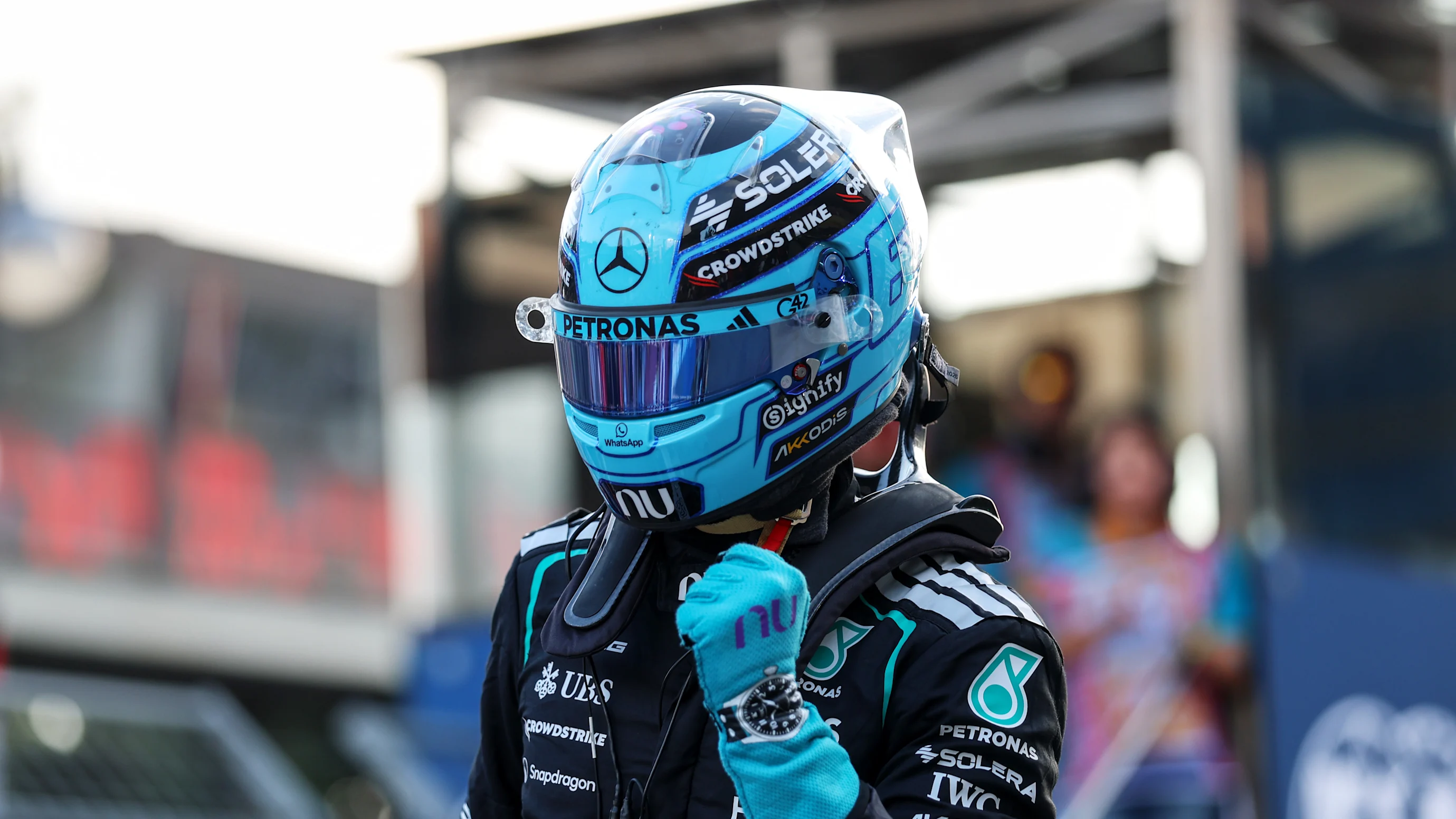 BAKU, AZERBAIJAN - SEPTEMBER 25: Pole position qualifier George Russell of Great Britain and