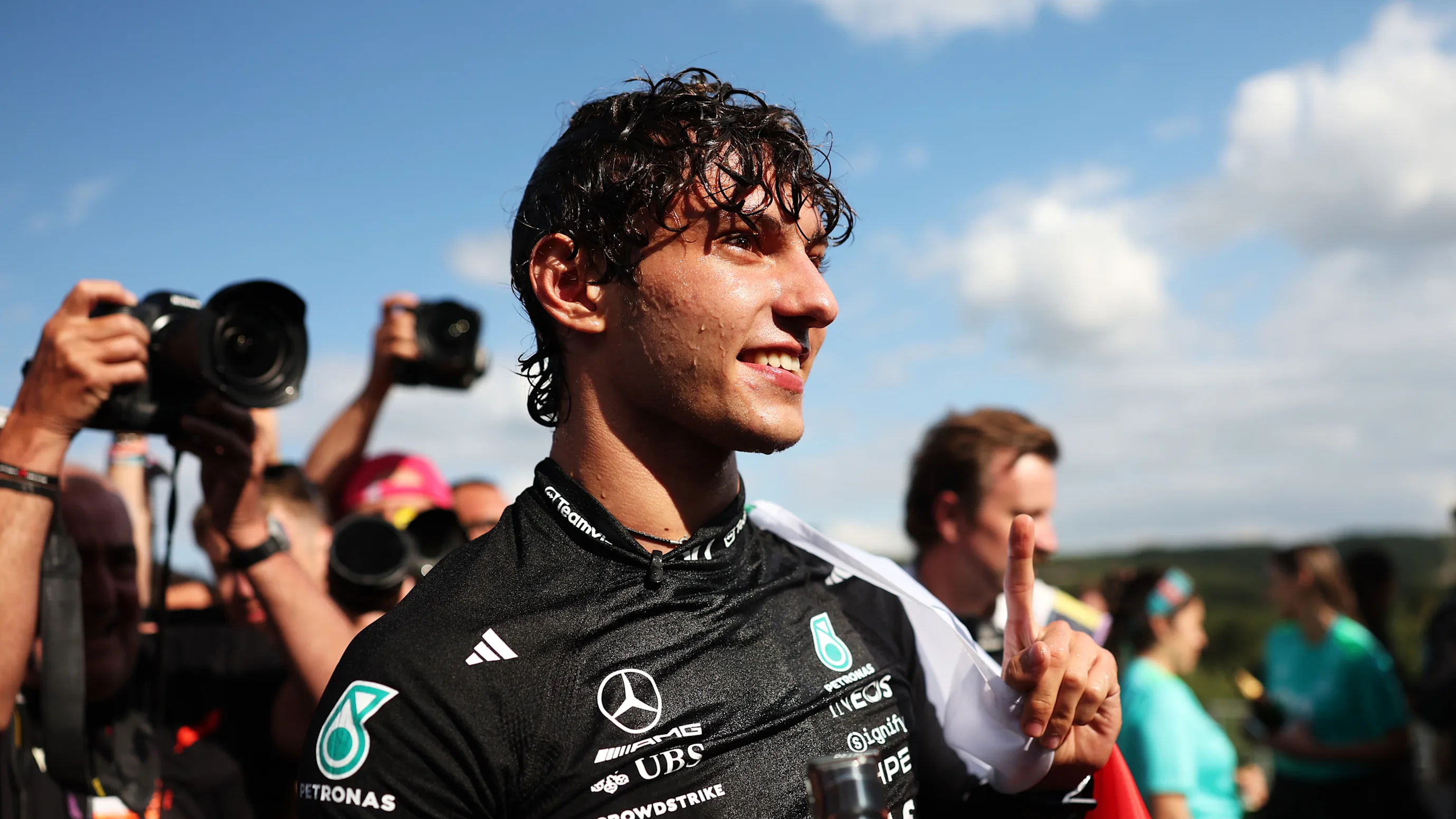 SPA, BELGIUM - JULY 19: Race winner Andrea Kimi Antonelli of Italy and Mercedes AMG Petronas F1