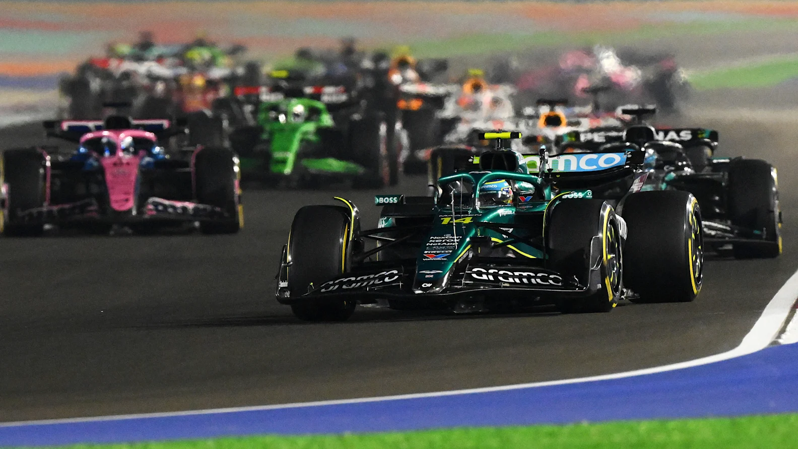 LUSAIL CITY, QATAR - NOVEMBER 30: Fernando Alonso of Spain driving the (14) Aston Martin F1 Team