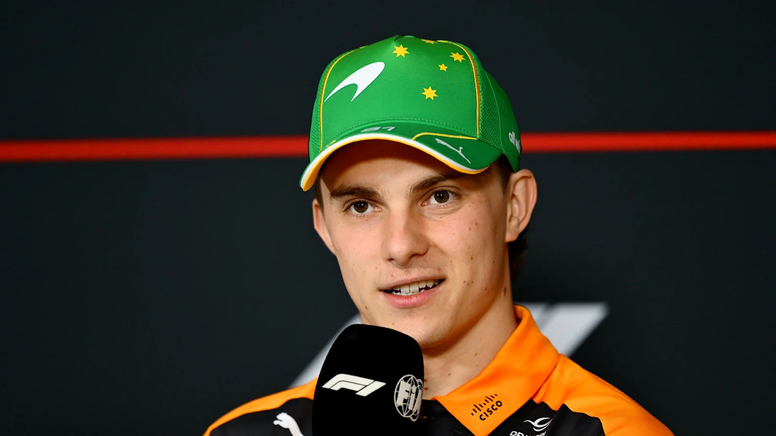 MELBOURNE, AUSTRALIA - MARCH 05: Oscar Piastri of Australia and McLaren speaks in the Drivers Press