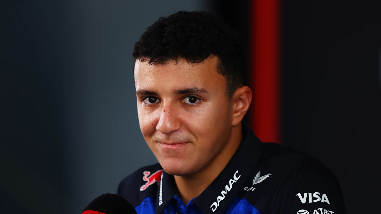 KUALA LUMPUR, MALAYSIA - OCTOBER 01: Isack Hadjar of France and Oracle Red Bull Racing talks to the media during previews ahead of the F1 Grand Prix of Bahrain in Malaysia at Sepang Circuit on October 01, 2026 in Kuala Lumpur, Malaysia. (Photo by Clive Mason/Getty Images)