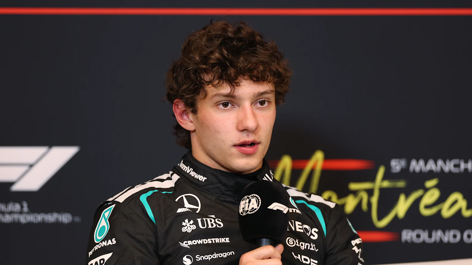 MONTREAL, QUEBEC - MAY 23: Second placed qualifier Andrea Kimi Antonelli of Italy and Mercedes AMG