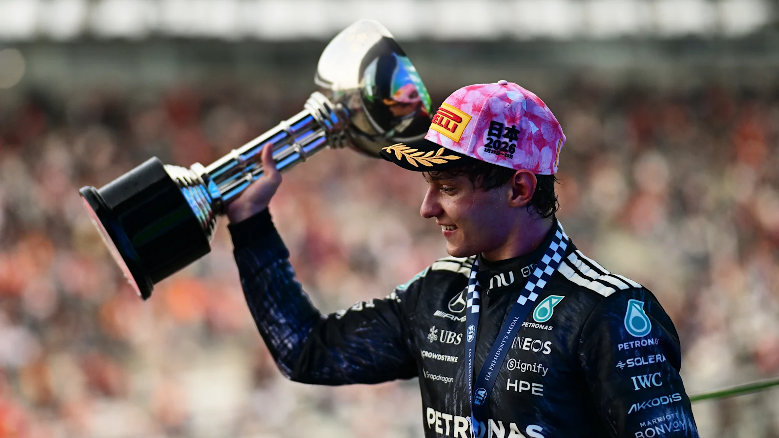 SUZUKA, JAPAN - MARCH 29: Race winner Andrea Kimi Antonelli of Italy and Mercedes AMG Petronas F1