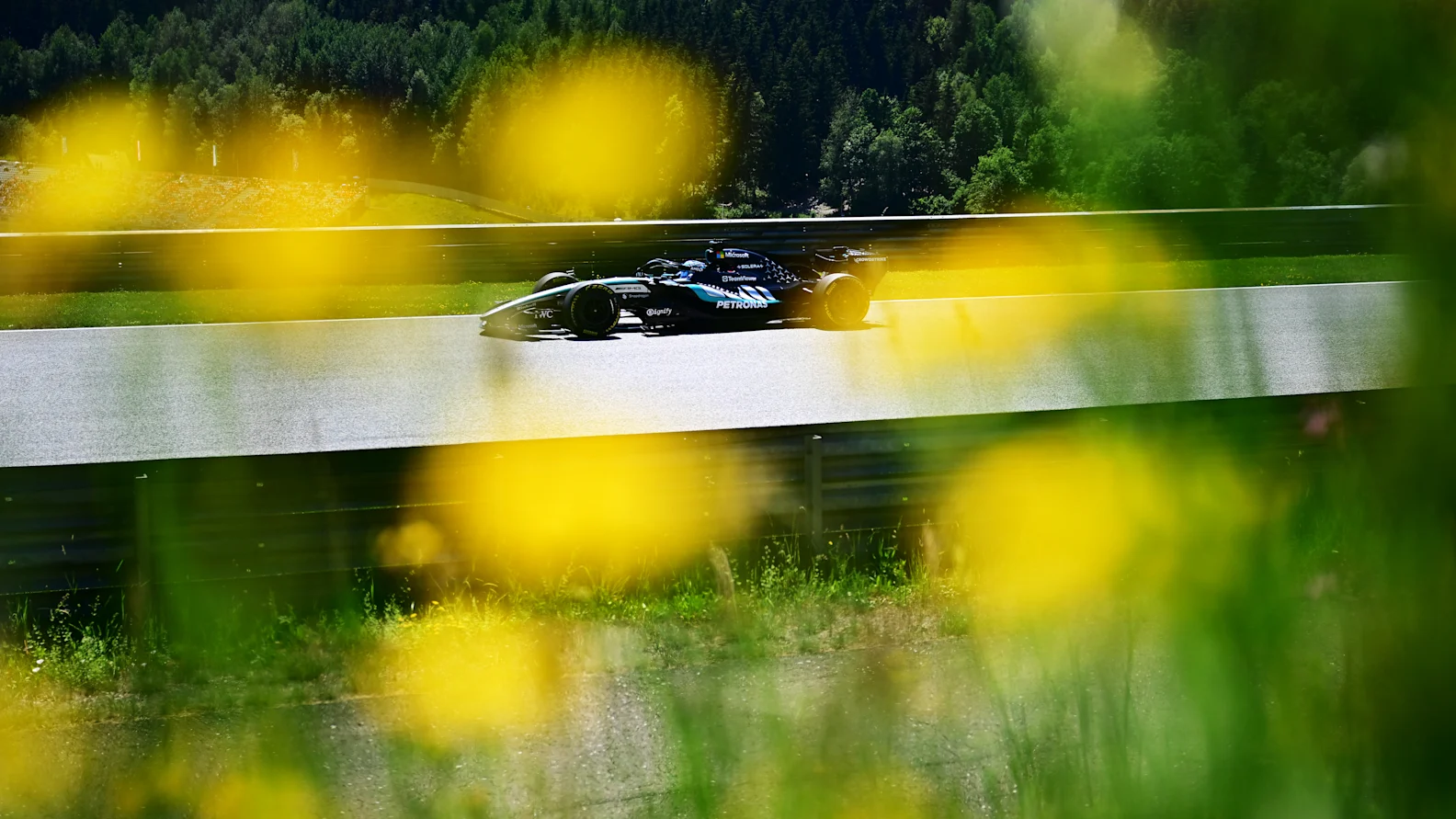 SPIELBERG, AUSTRIA - JUNE 26: George Russell of Great Britain driving the (63) Mercedes AMG