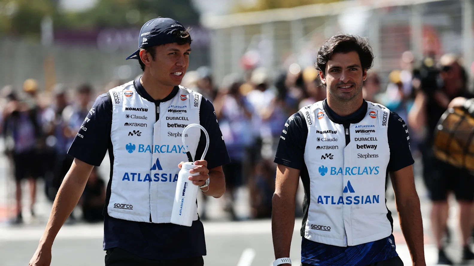 BAKU, AZERBAIJAN - SEPTEMBER 26: Alexander Albon of Thailand and Williams and Carlos Sainz of Spain