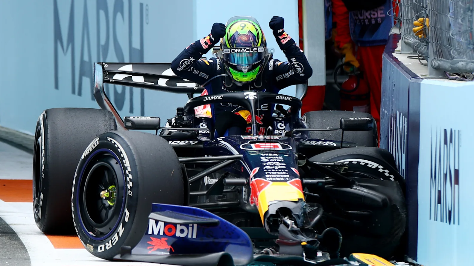 MIAMI, FLORIDA - MAY 03: Isack Hadjar of France and Oracle Red Bull Racing climbs out of his