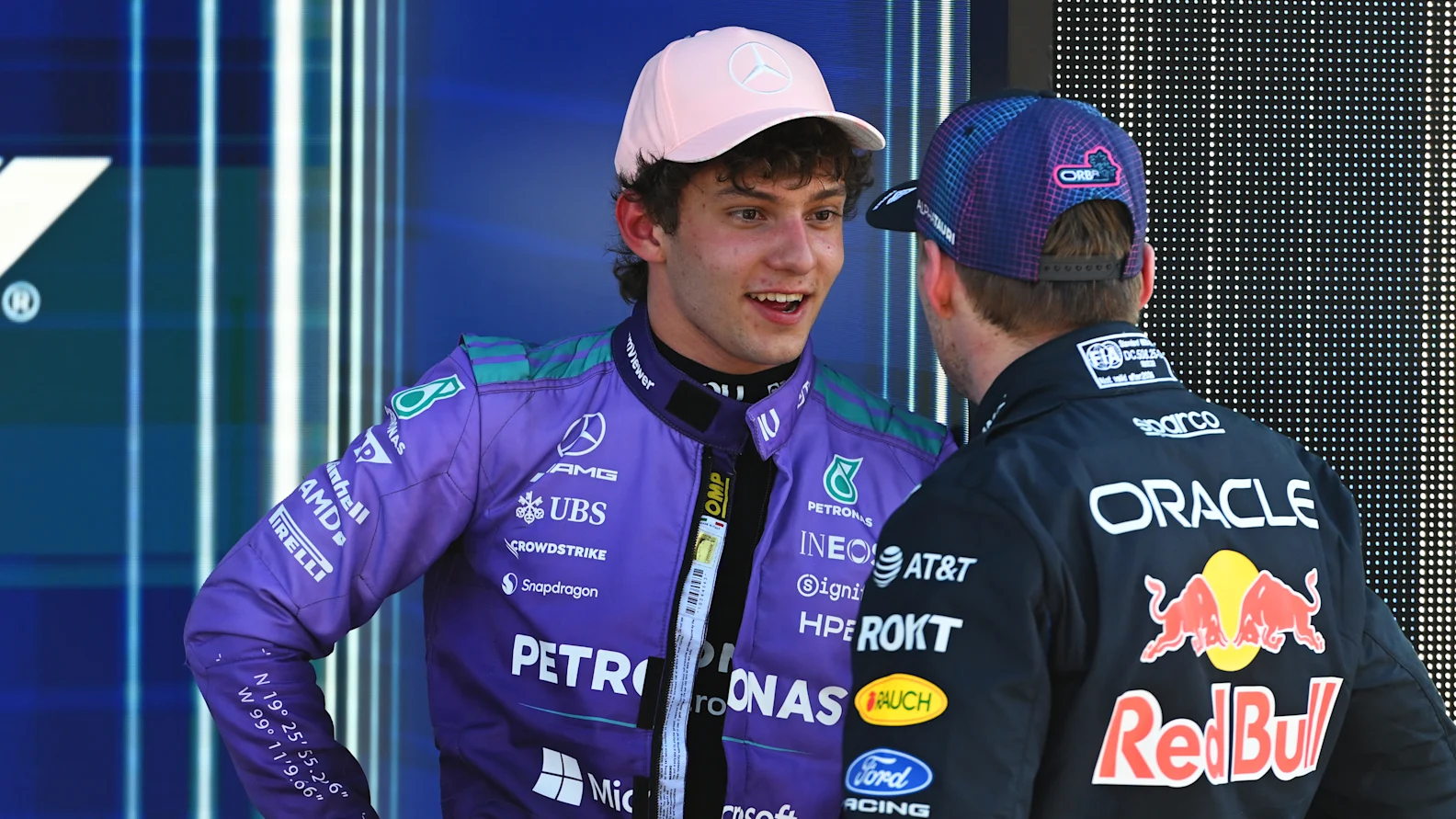 MIAMI, FLORIDA - MAY 02: Pole position qualifier Andrea Kimi Antonelli of Italy and Mercedes AMG