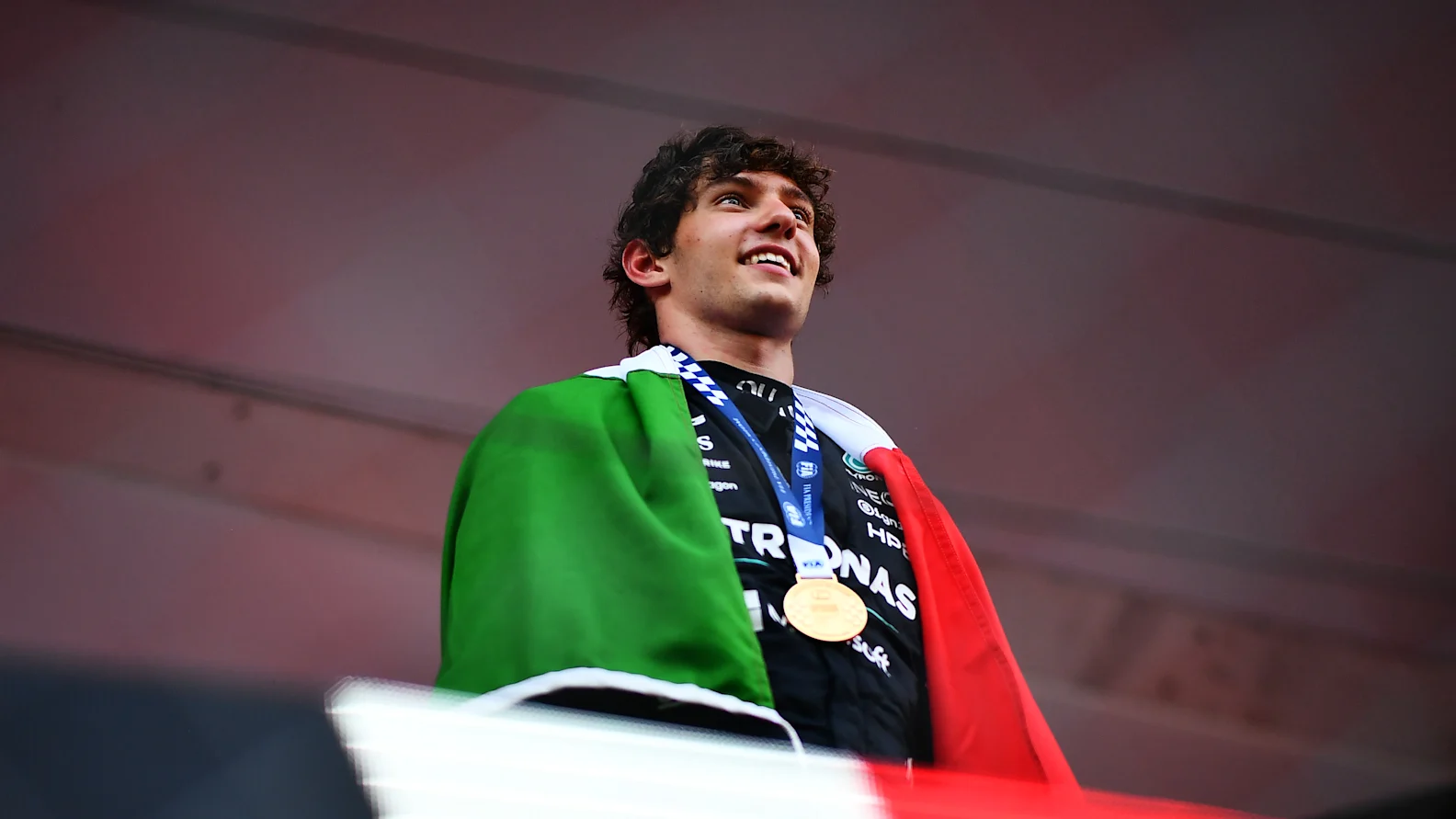 MONTE-CARLO, MONACO - JUNE 07: Race winner Andrea Kimi Antonelli of Italy and Mercedes AMG Petronas F1 Team celebrates on the podium during the F1 Grand Prix of Monaco at Circuit de Monaco on June 07, 2026 in Monte-Carlo, Monaco. (Photo by James Sutton - Formula 1/Formula 1 via Getty Images)