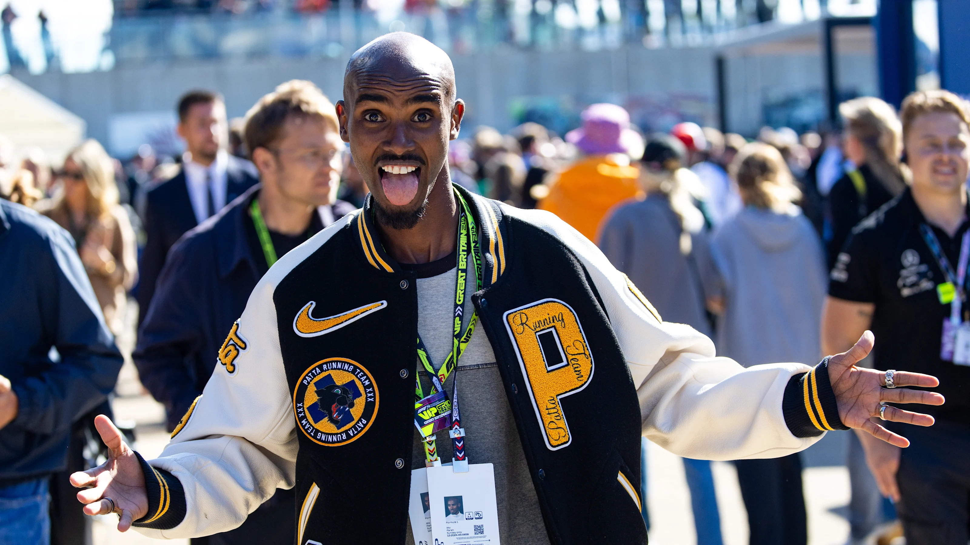 NORTHAMPTON, ENGLAND - JULY 7: Sir Mo Farah in high spirits after the F1 Grand Prix of Great