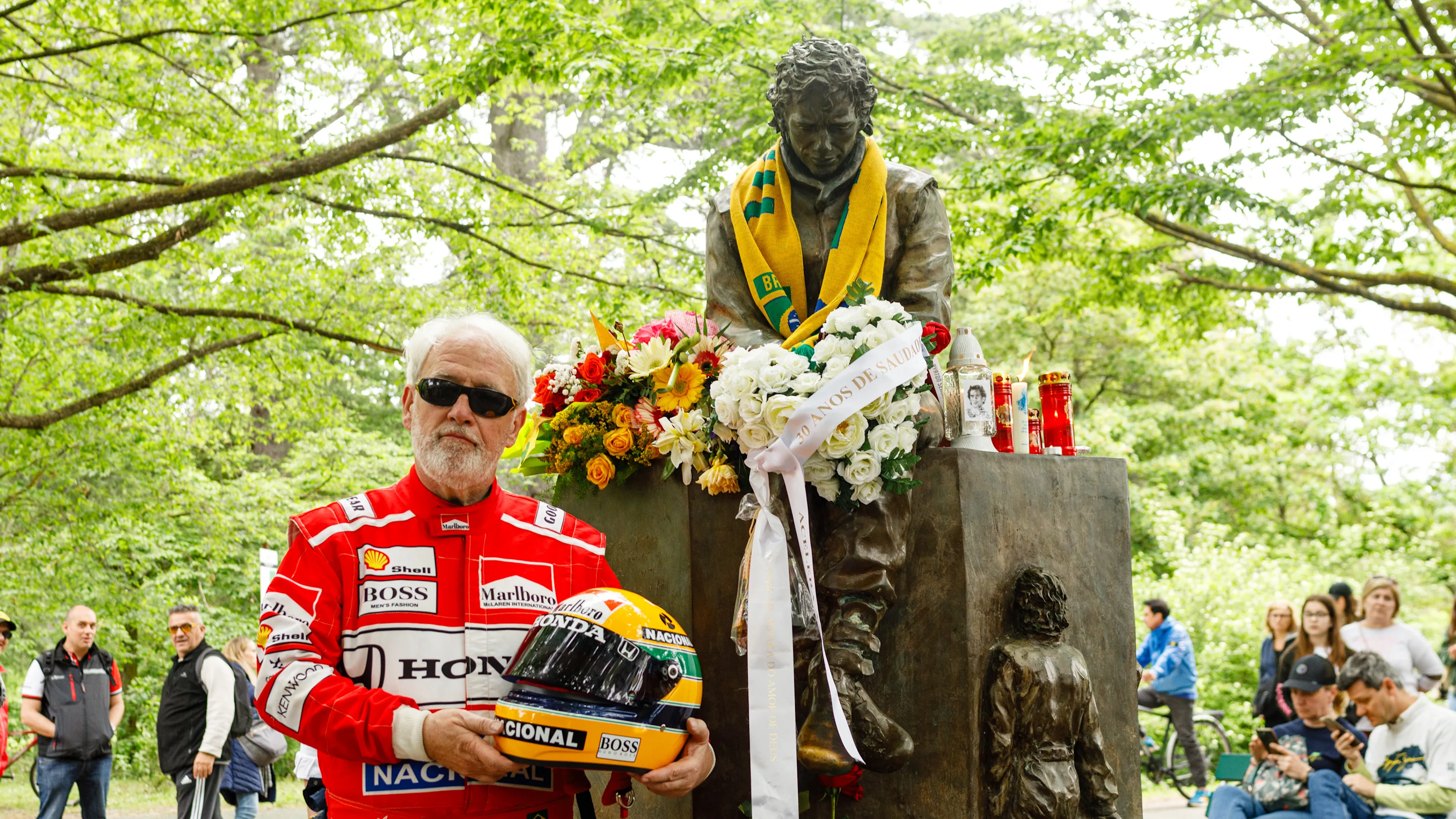 IMOLA, ITALY - MAY 1: People visit the monument dedicated to Senna inside the Parco delle Acque