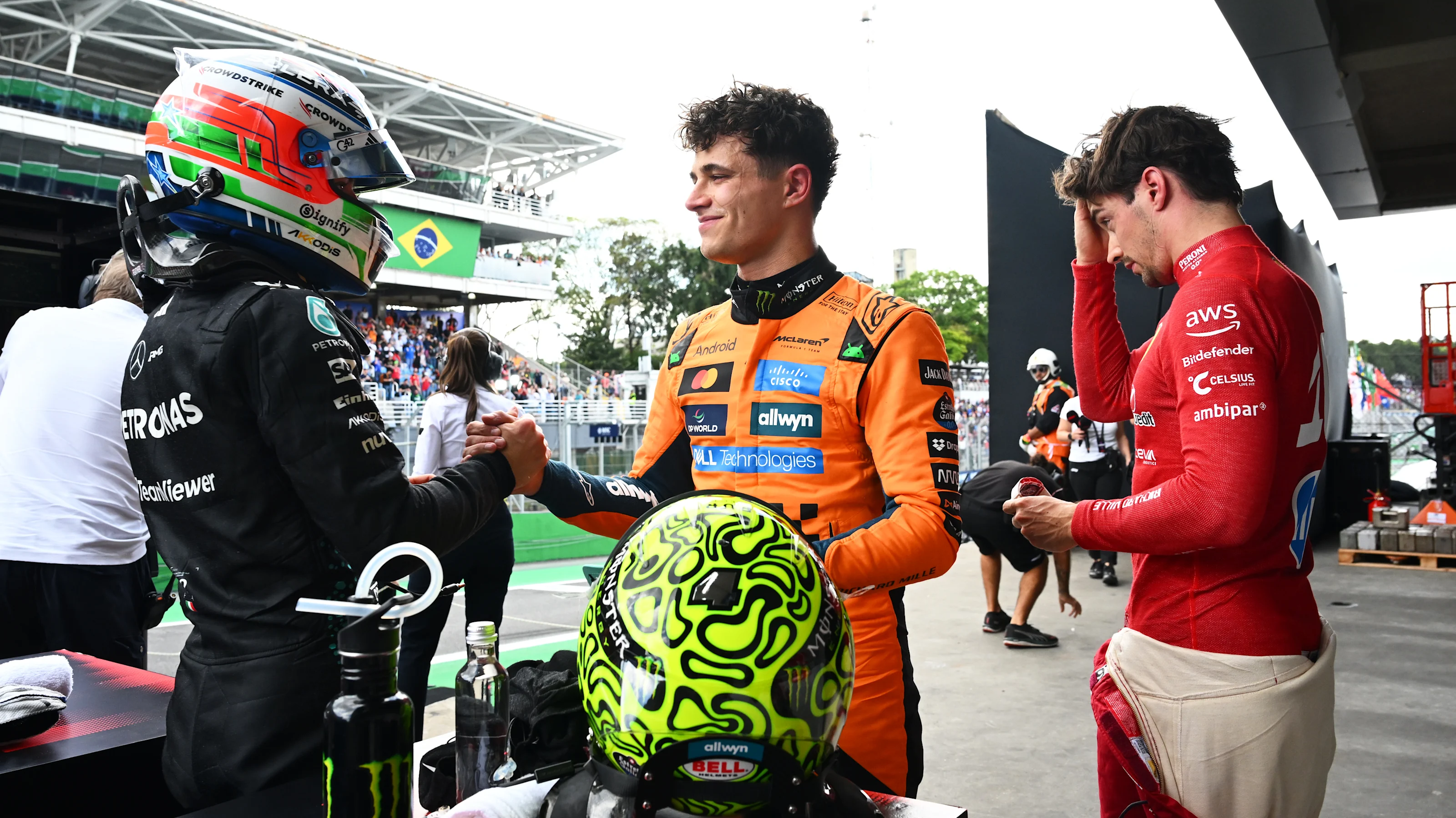 SAO PAULO, BRAZIL - NOVEMBER 08: Pole position qualifier Lando Norris of Great Britain and McLaren
