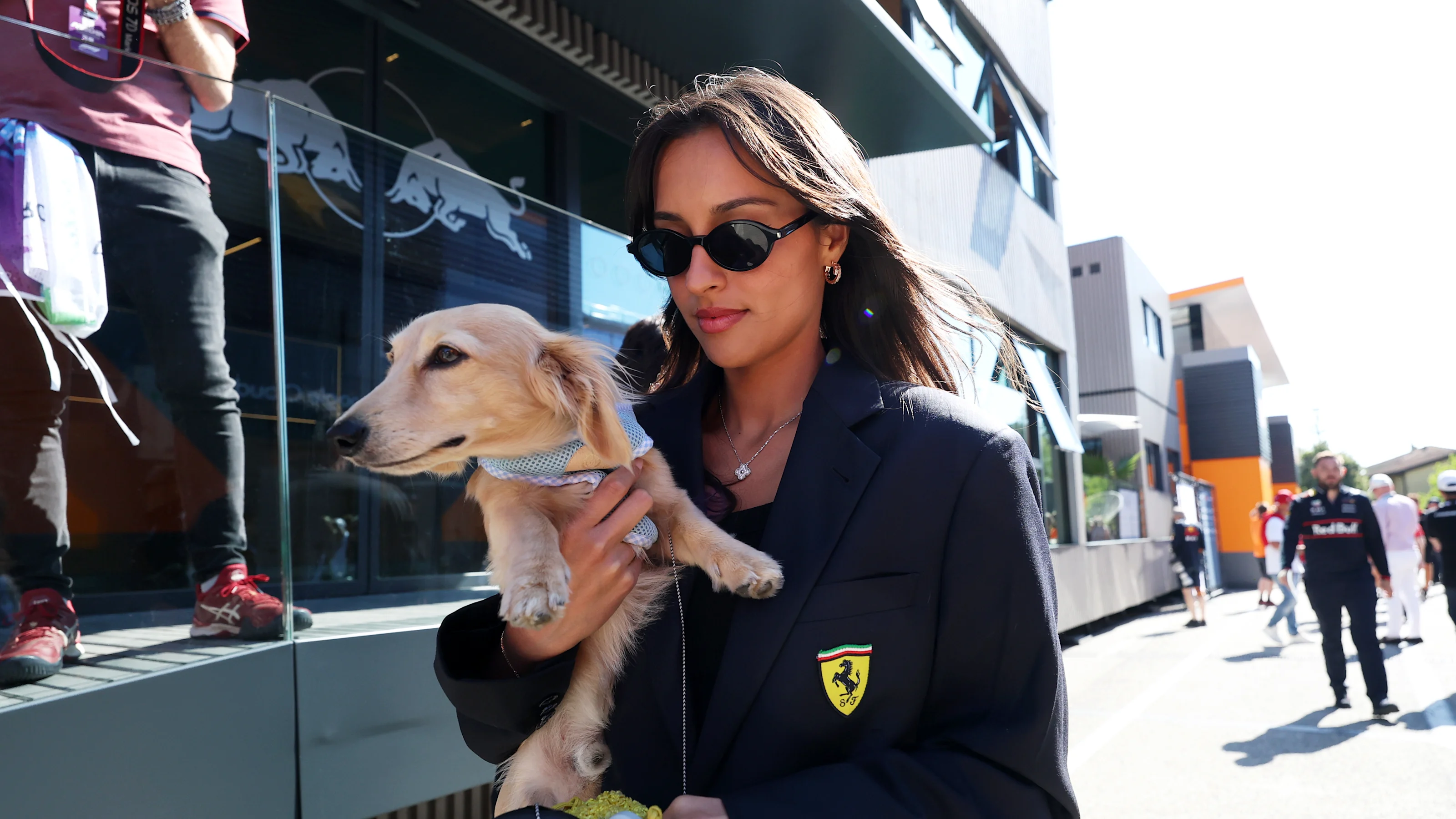 IMOLA, ITALY - MAY 18: Alexandra Saint Mleux and Leo Leclerc arrive in the Paddock prior to the F1