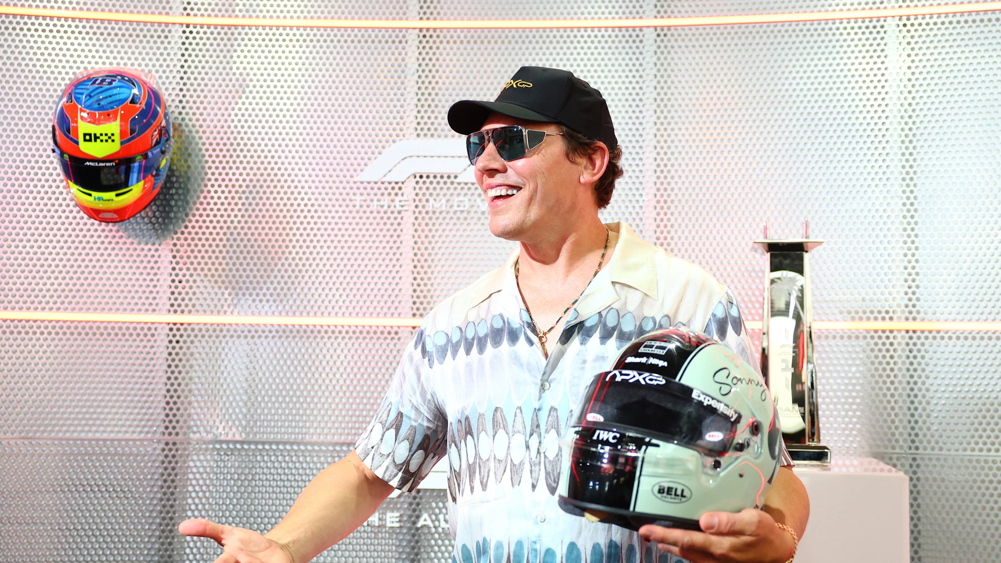 MIAMI, FLORIDA - MAY 04: Tiesto visits the F1 movie display prior to the F1 Grand Prix of Miami at