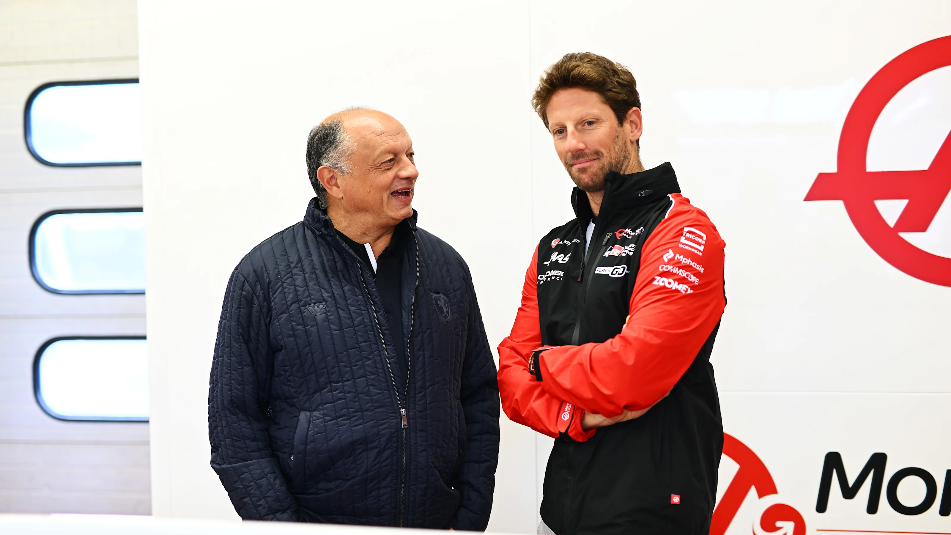 SCARPERIA, ITALY - SEPTEMBER 26: Romain Grosjean of France talks with Frederic Vasseur, Team