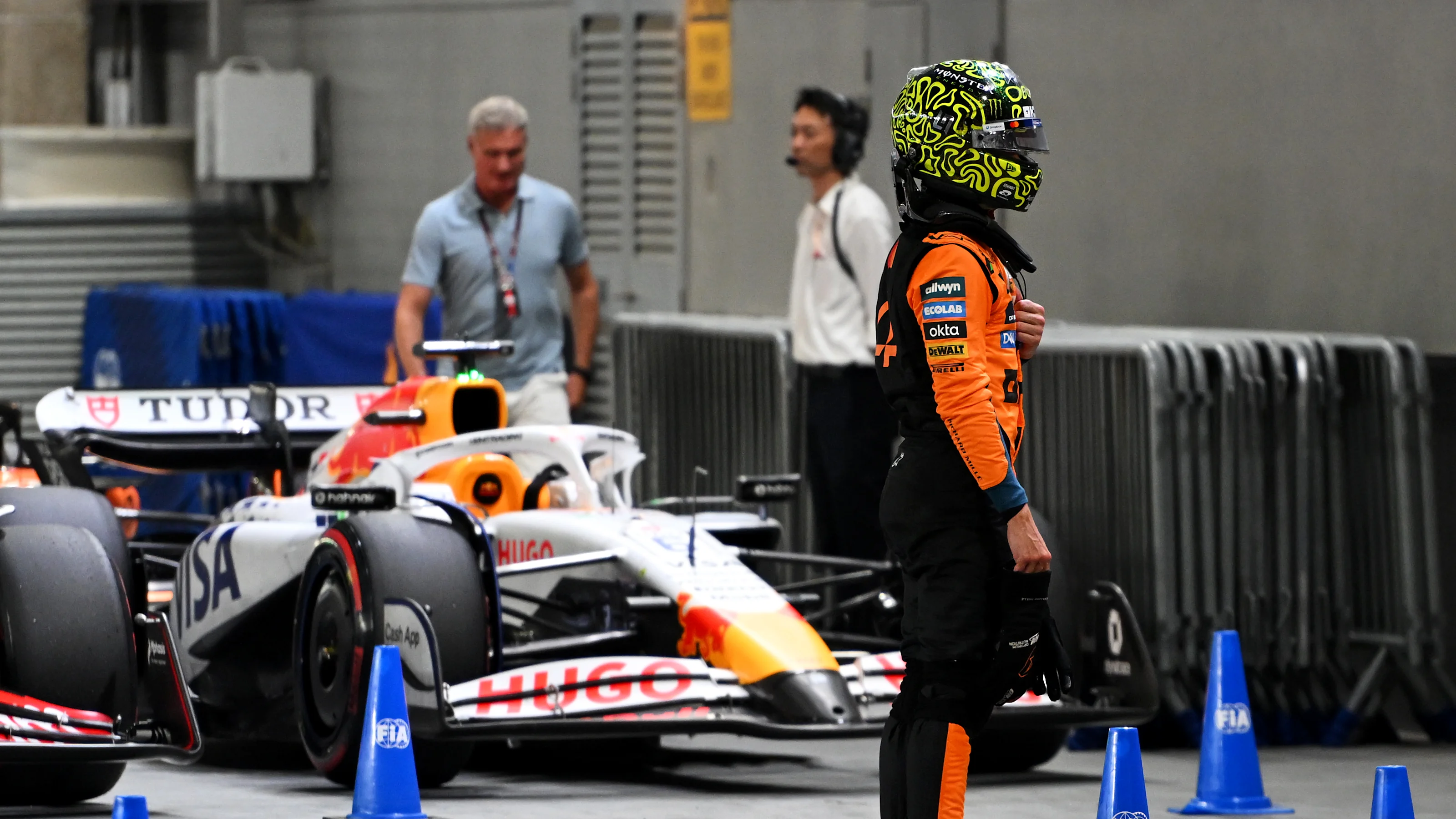 SINGAPORE, SINGAPORE - OCTOBER 04: Fifth placed qualifier Lando Norris of Great Britain and McLaren