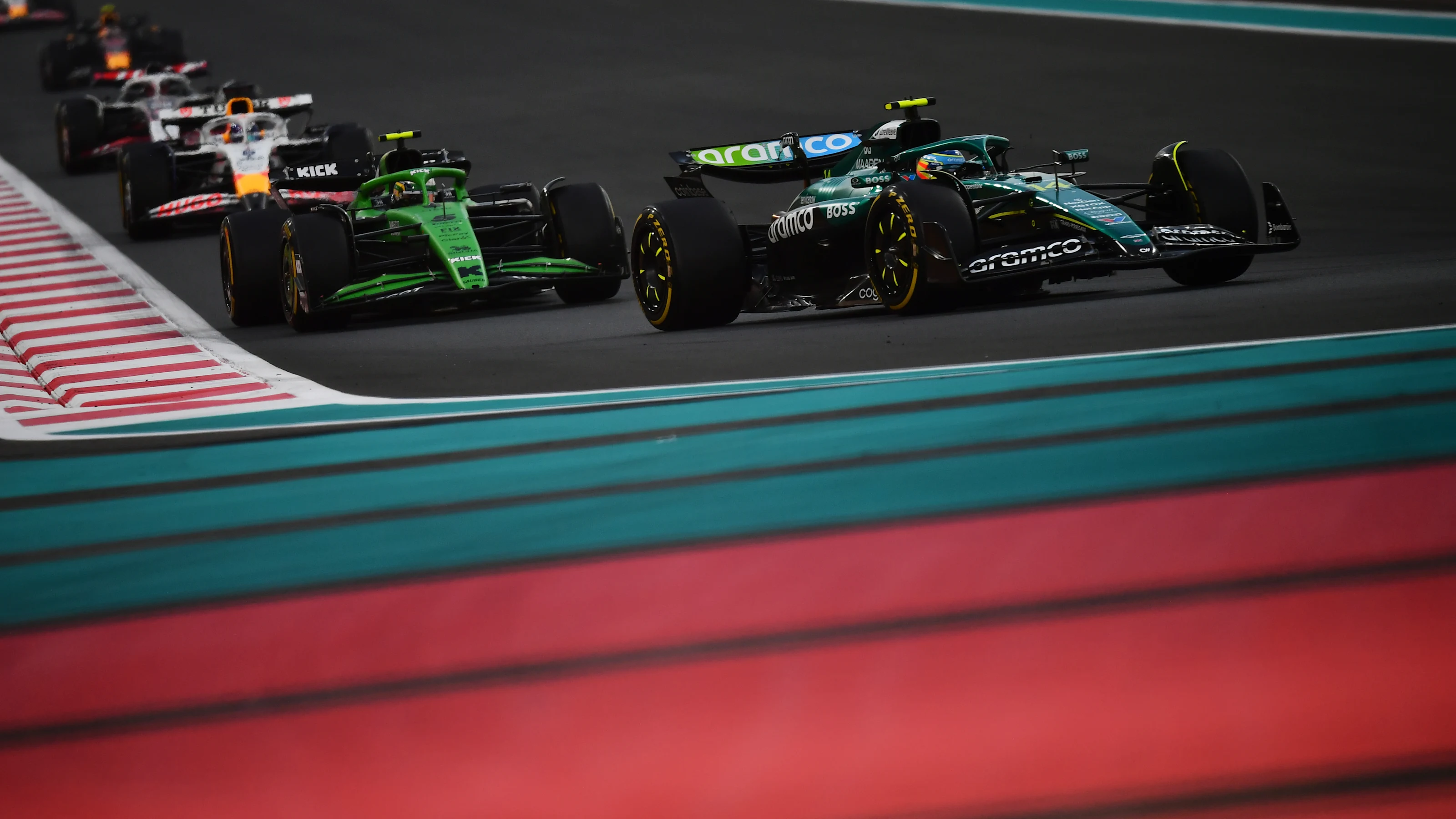 ABU DHABI, UNITED ARAB EMIRATES - DECEMBER 07: Fernando Alonso of Spain driving the (14) Aston