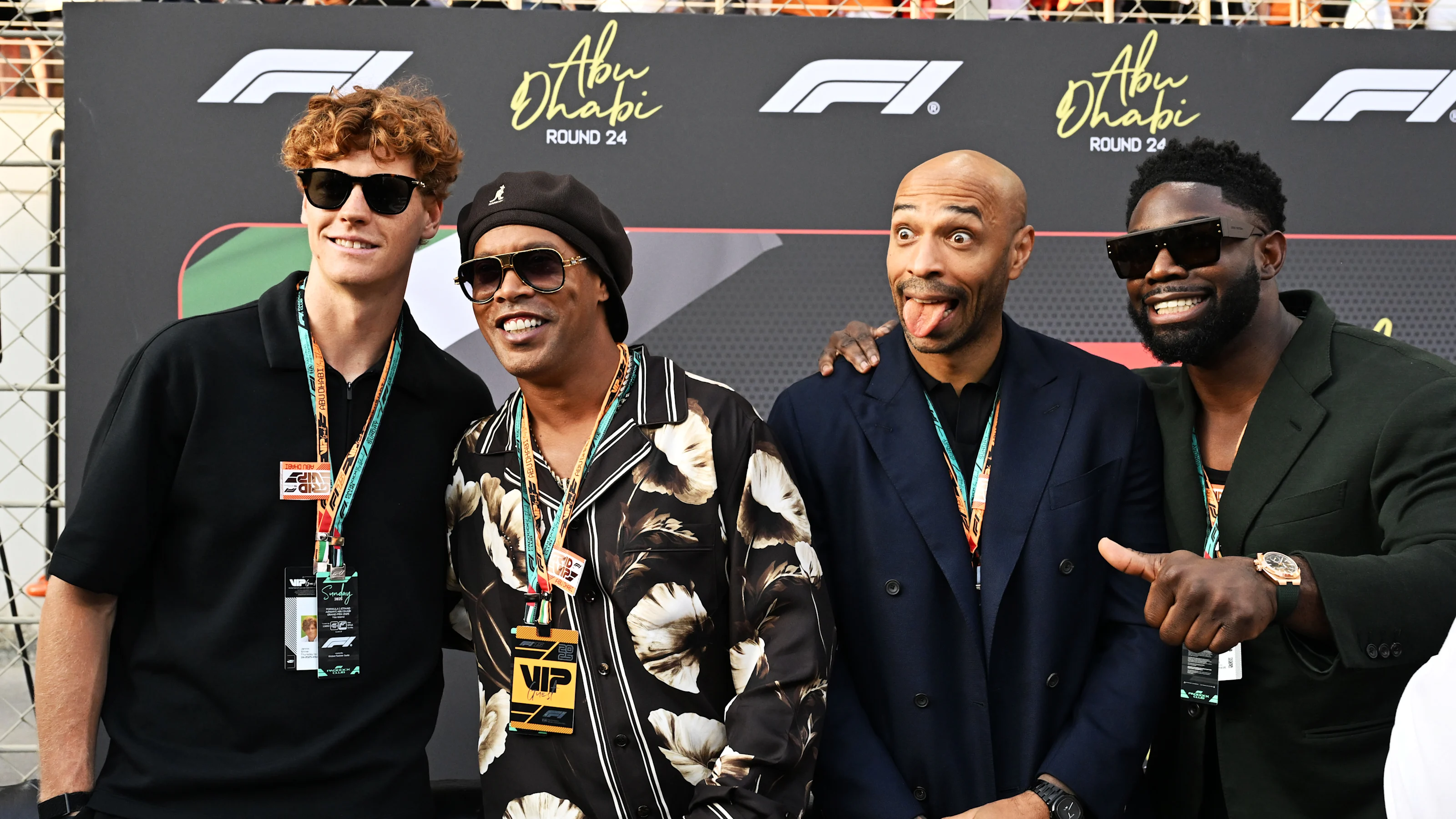 ABU DHABI, UNITED ARAB EMIRATES - DECEMBER 07: Jannik Sinner, Ronaldhino, Thierry Henry and Micah