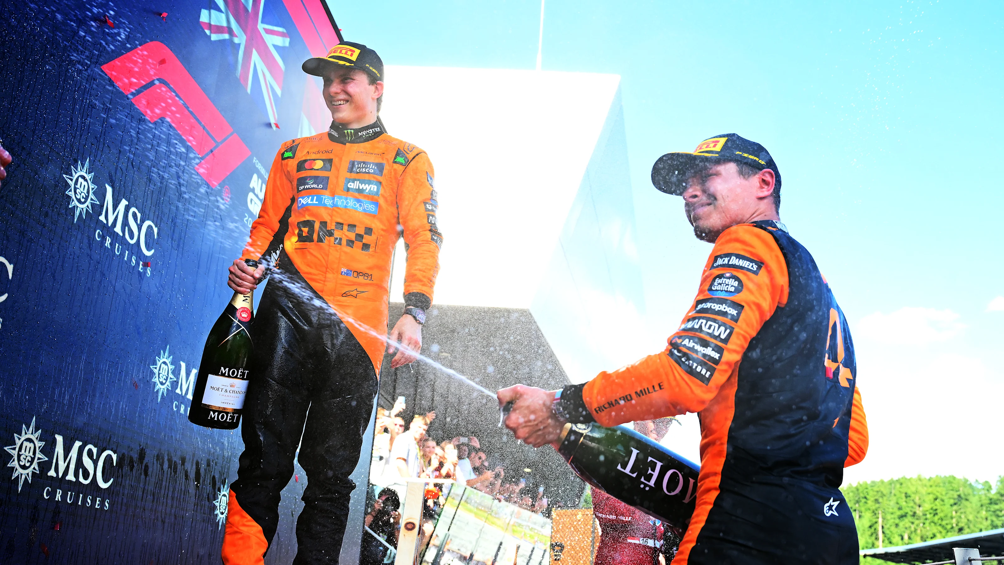 SPIELBERG, AUSTRIA - JUNE 29: Race winner Lando Norris of Great Britain and McLaren and Second