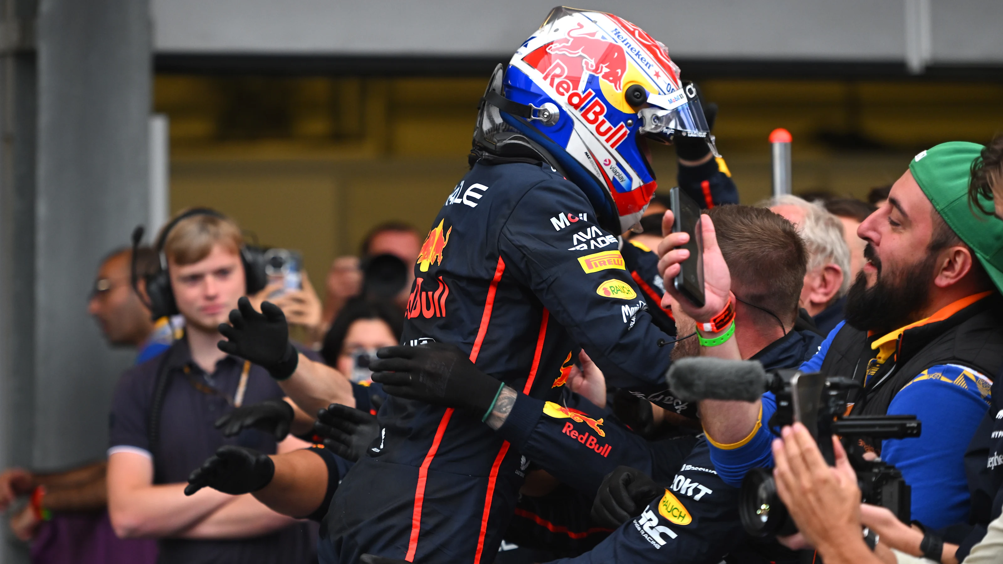 BAKU, AZERBAIJAN - SEPTEMBER 21: Race winner Max Verstappen of the Netherlands and Oracle Red Bull
