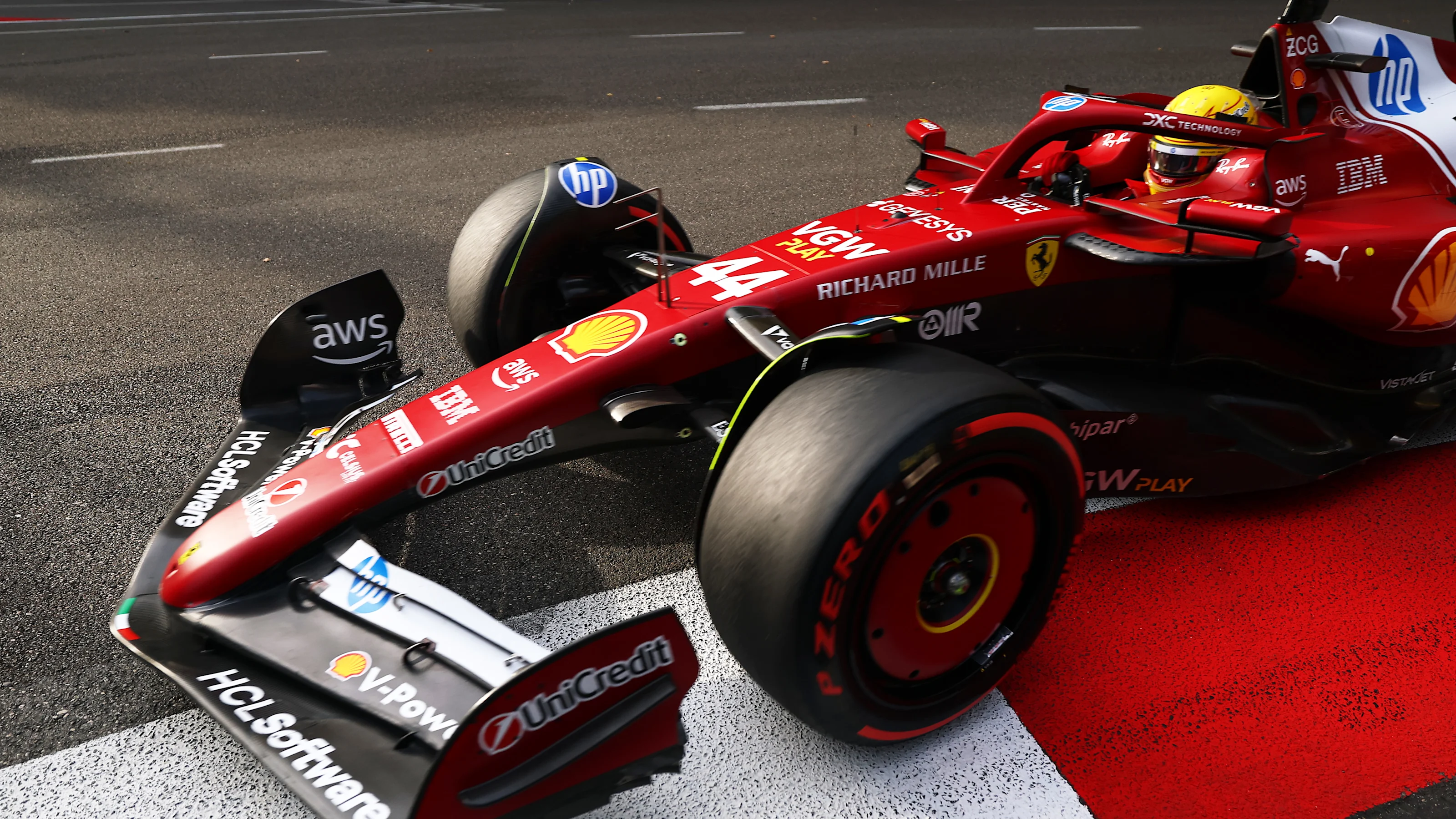 BAKU, AZERBAIJAN - SEPTEMBER 19: Lewis Hamilton of Great Britain driving the (44) Scuderia Ferrari