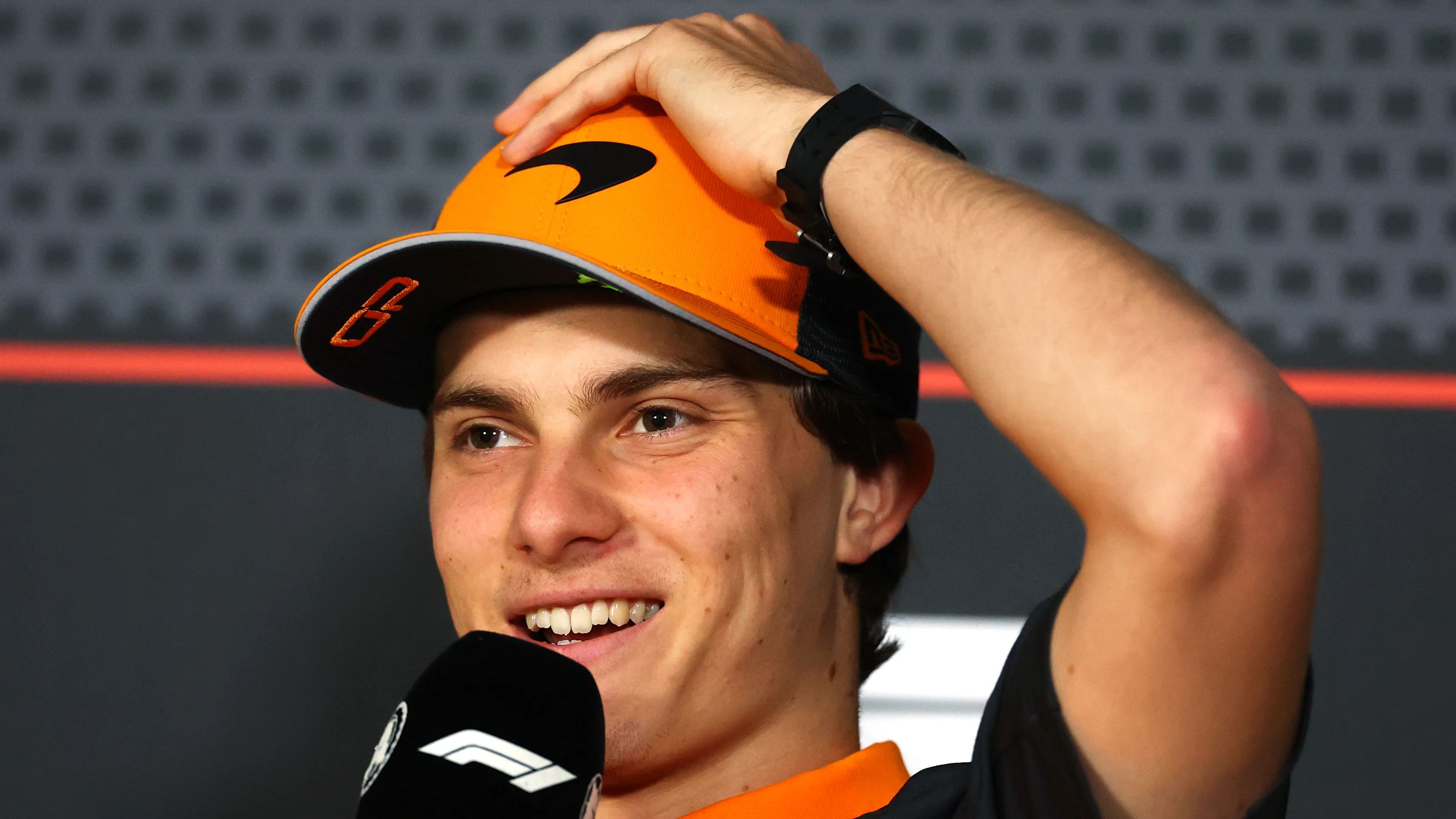 BAKU, AZERBAIJAN - SEPTEMBER 18: Oscar Piastri of Australia and McLaren speaks in the Drivers Press