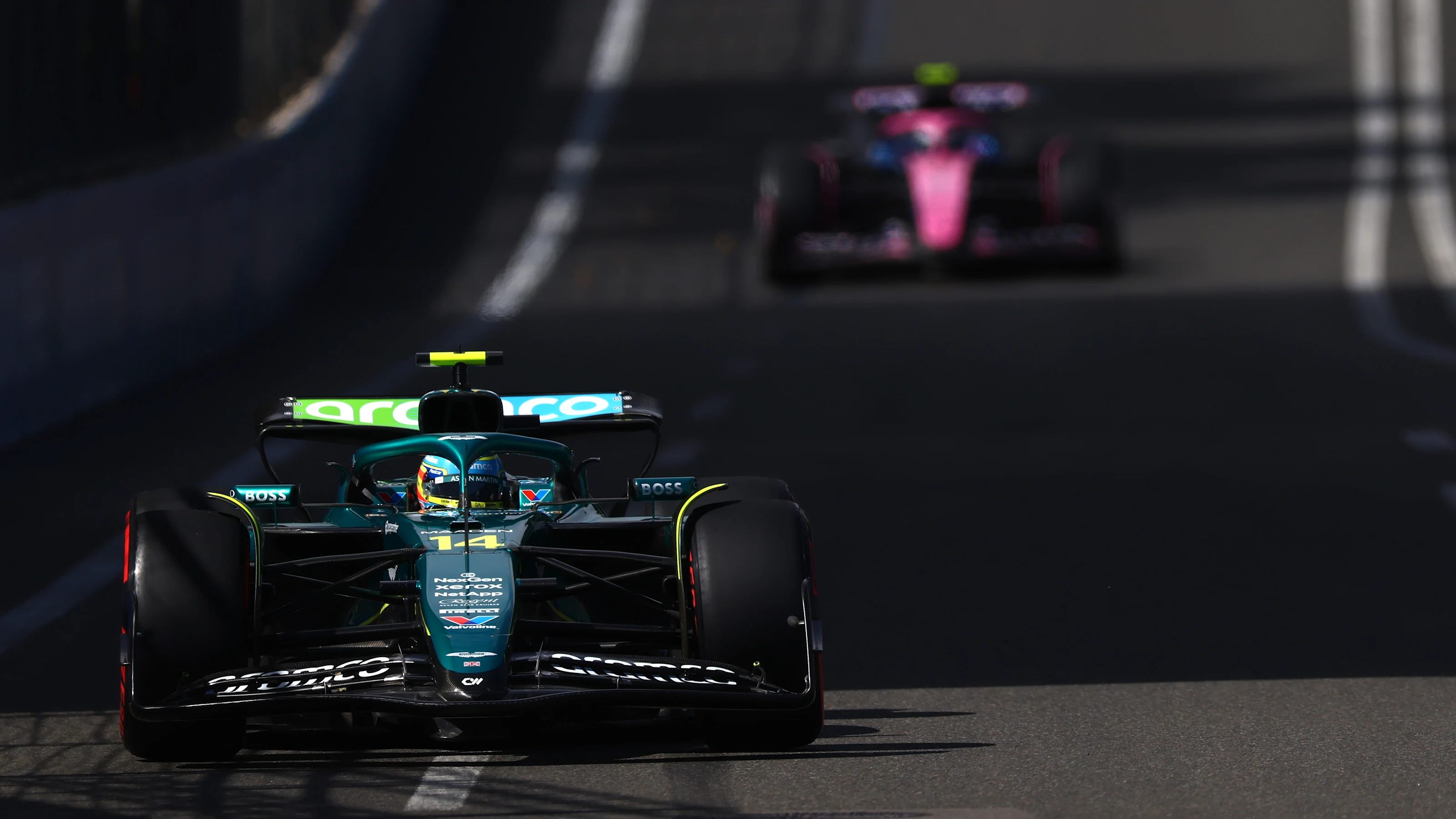 BAKU, AZERBAIJAN - SEPTEMBER 20: Fernando Alonso of Spain driving the (14) Aston Martin F1 Team