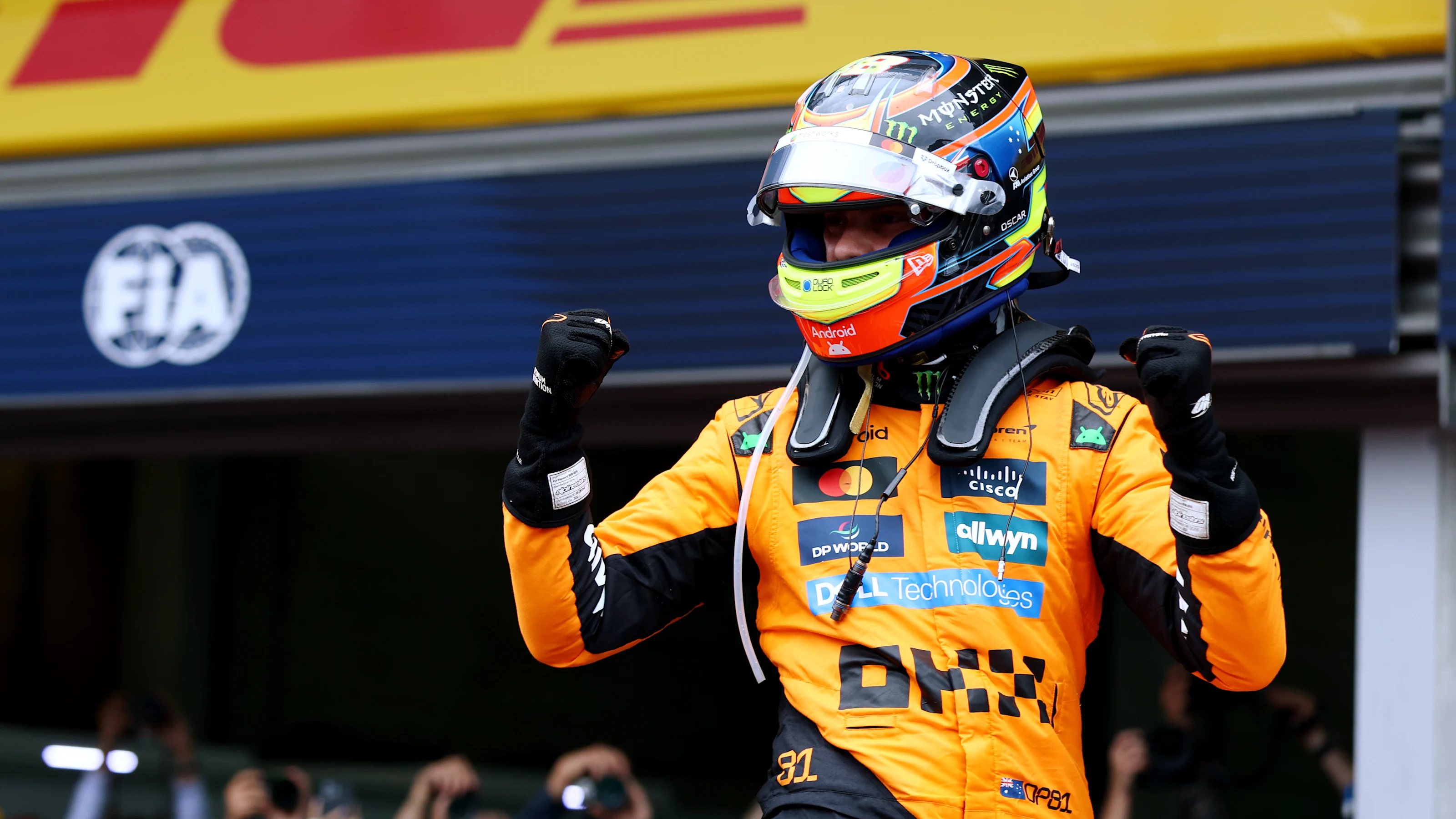 SPA, BELGIUM - JULY 27: Race winner Oscar Piastri of Australia and McLaren celebrates on arrival in