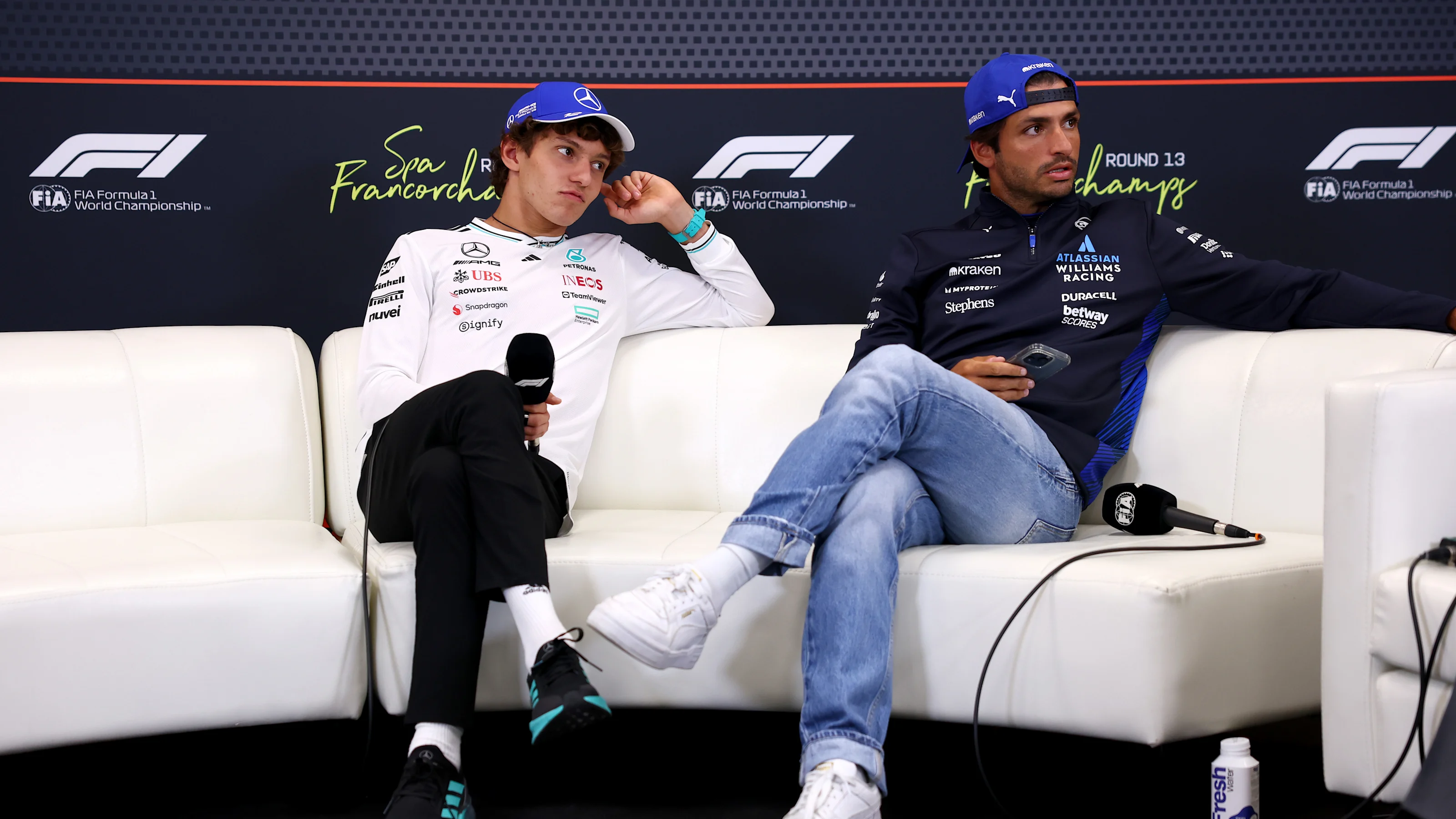 SPA, BELGIUM - JULY 24: Andrea Kimi Antonelli of Italy and Mercedes AMG Petronas F1 Team and Carlos