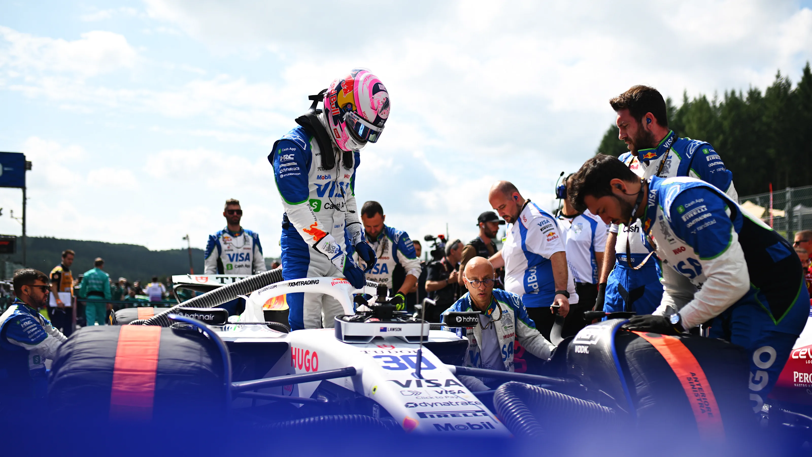 SPA, BELGIUM - JULY 26: Liam Lawson of New Zealand and Visa Cash App Racing Bulls on the grid
