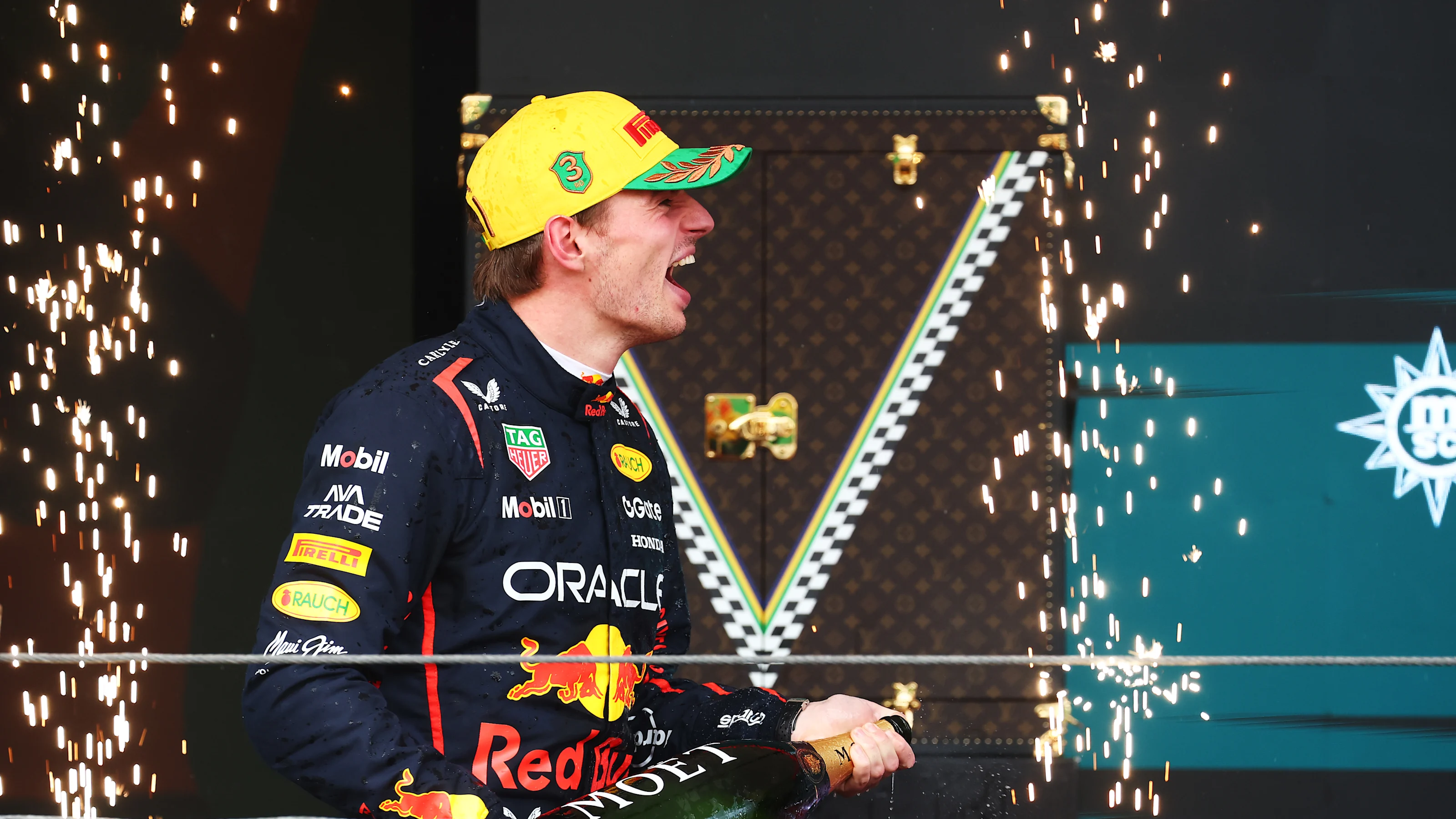 SAO PAULO, BRAZIL - NOVEMBER 09: Third placed Max Verstappen of the Netherlands and Oracle Red Bull