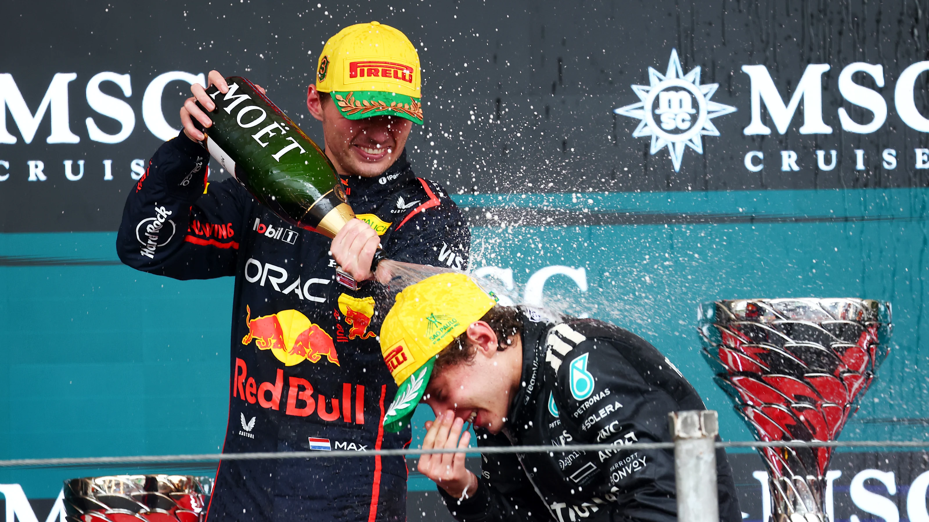SAO PAULO, BRAZIL - NOVEMBER 09: Second placed Andrea Kimi Antonelli of Italy and Mercedes AMG