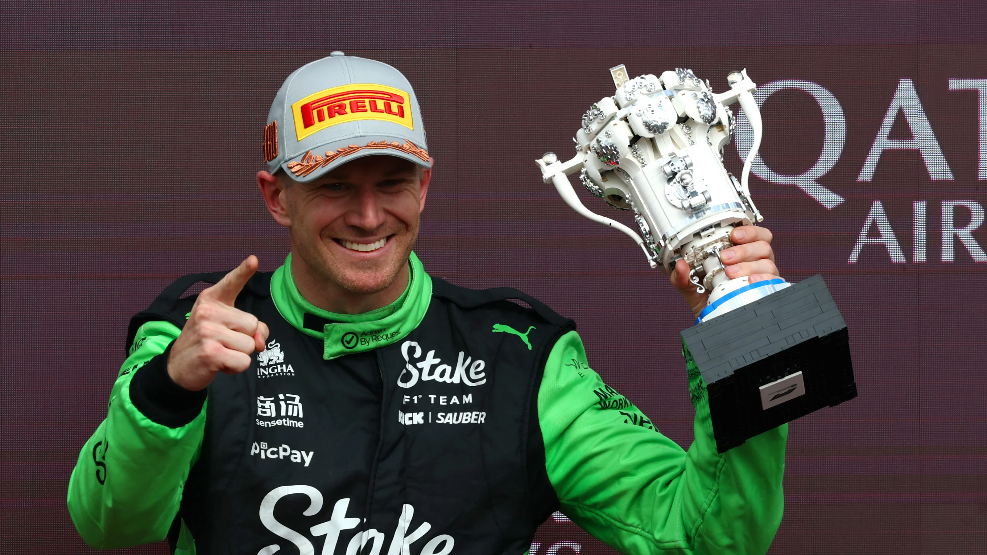 NORTHAMPTON, ENGLAND - JULY 06: Third placed Nico Hulkenberg of Germany and Stake F1 Team Kick