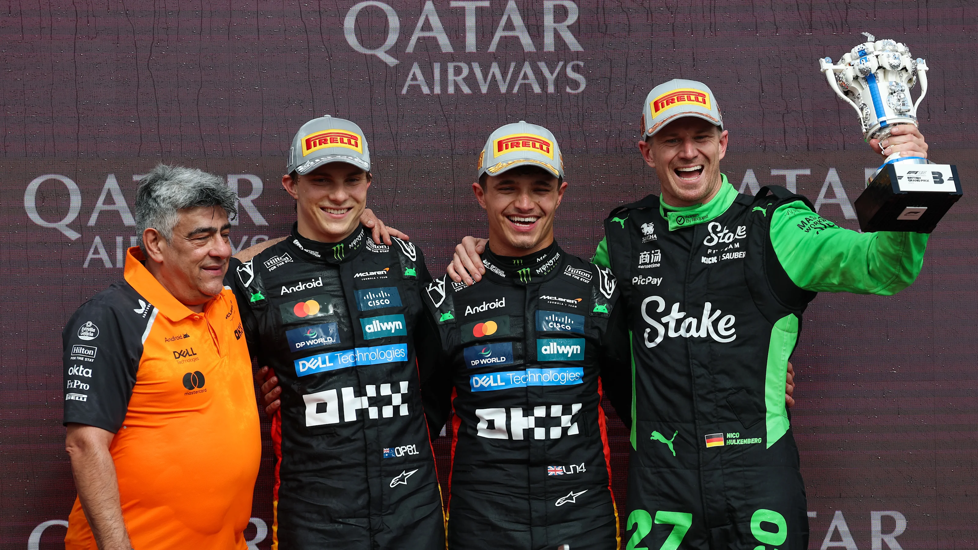 NORTHAMPTON, ENGLAND - JULY 06: Race winner Lando Norris of Great Britain and McLaren Second placed
