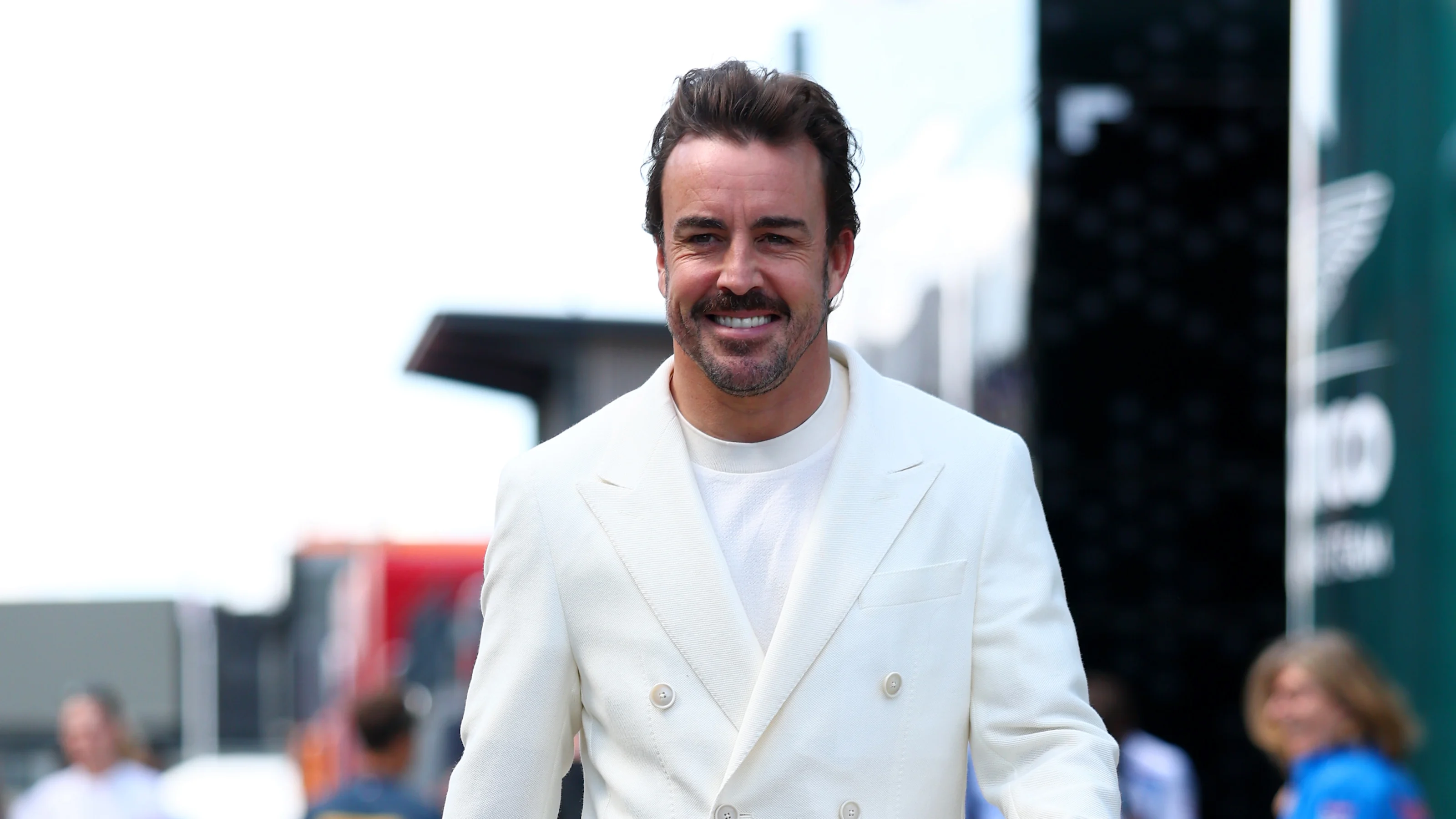 NORTHAMPTON, ENGLAND - JULY 03: Fernando Alonso of Spain and Aston Martin F1 Team arrives in the