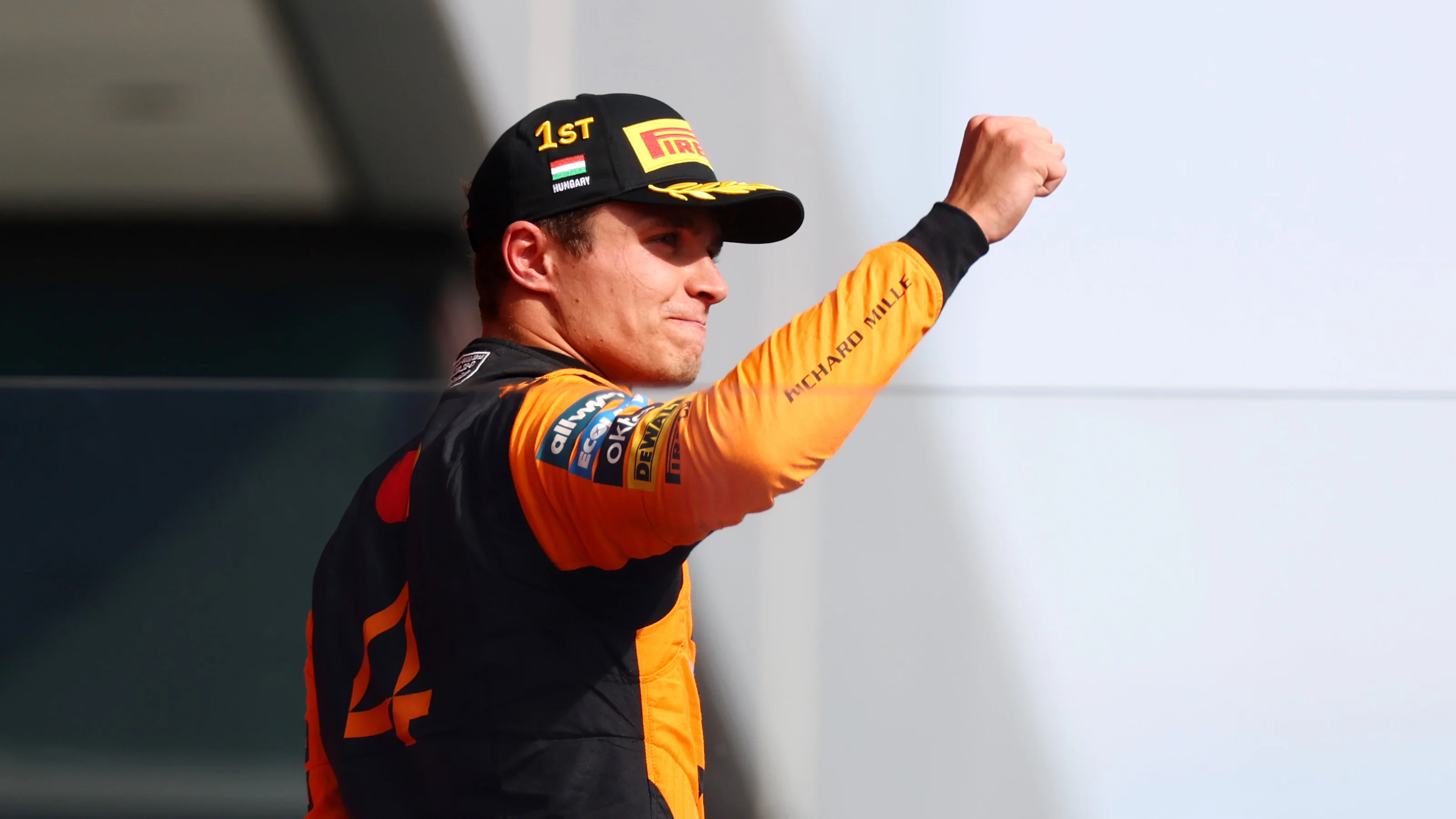 BUDAPEST, HUNGARY - AUGUST 03: Race winner Lando Norris of Great Britain and McLaren celebrates on