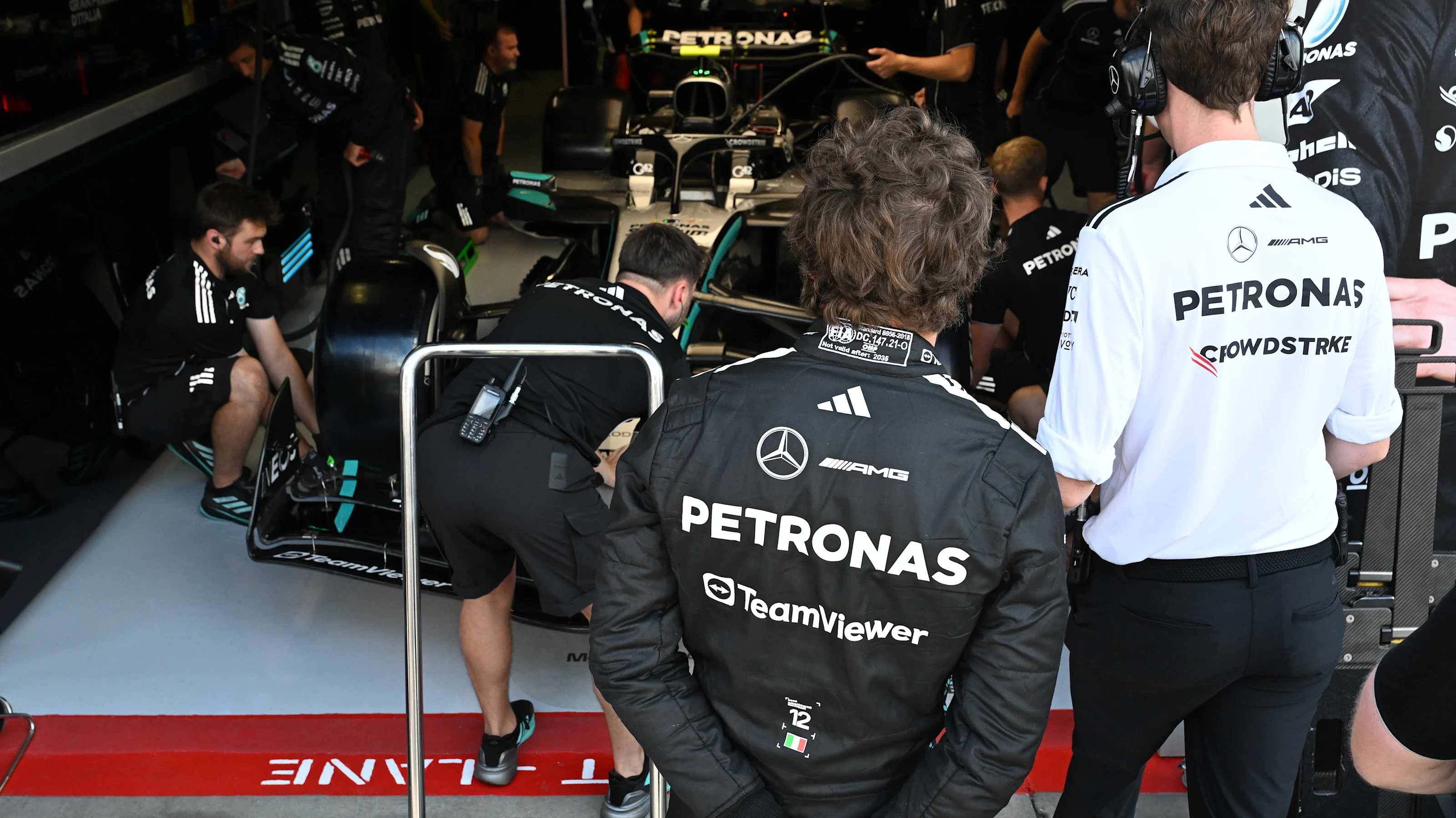 MONZA, ITALY - SEPTEMBER 05: Andrea Kimi Antonelli of Italy and Mercedes AMG Petronas F1 Team looks