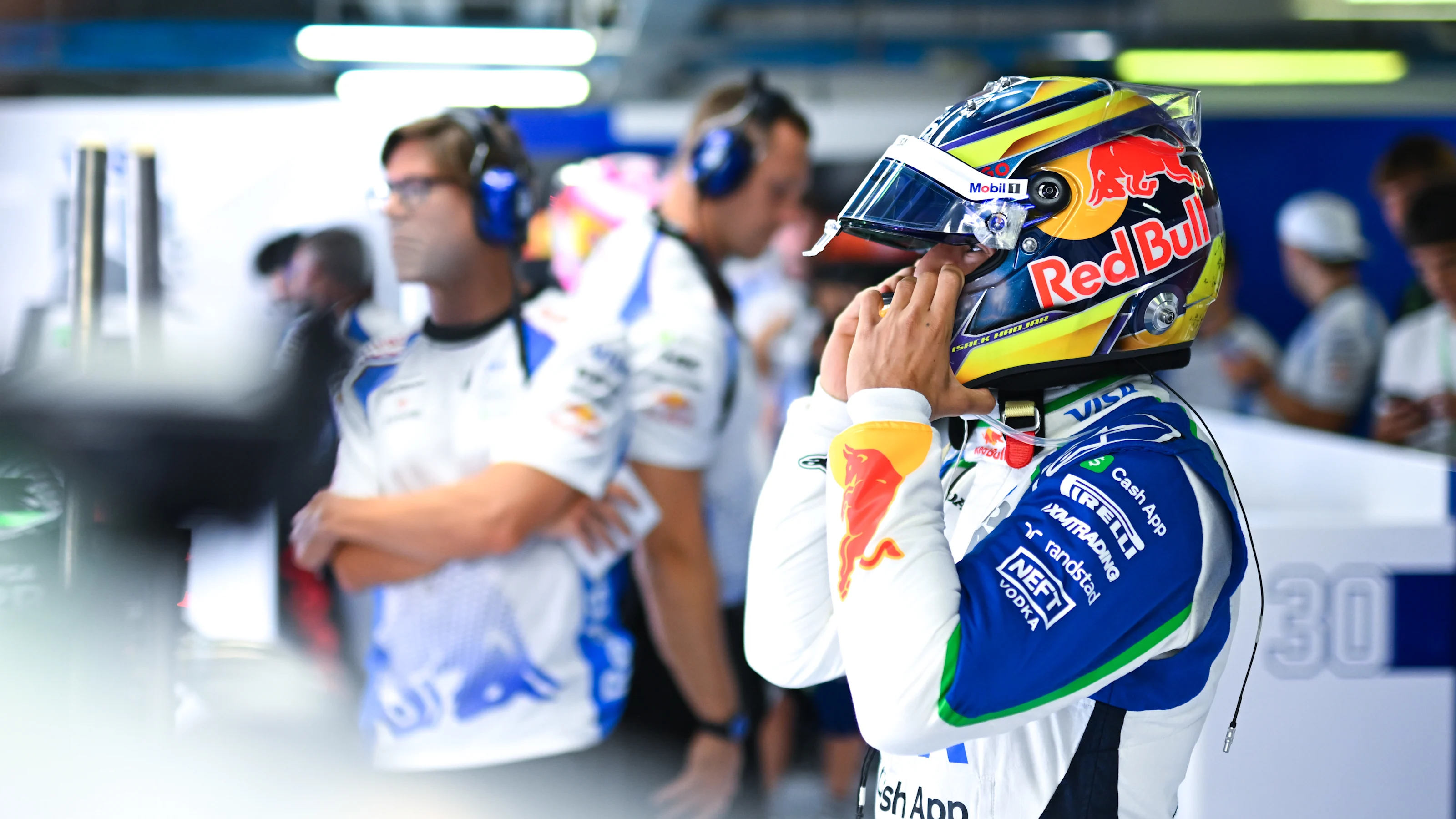 MONZA, ITALY - SEPTEMBER 05: Isack Hadjar of France and Visa Cash App Racing Bulls prepares to