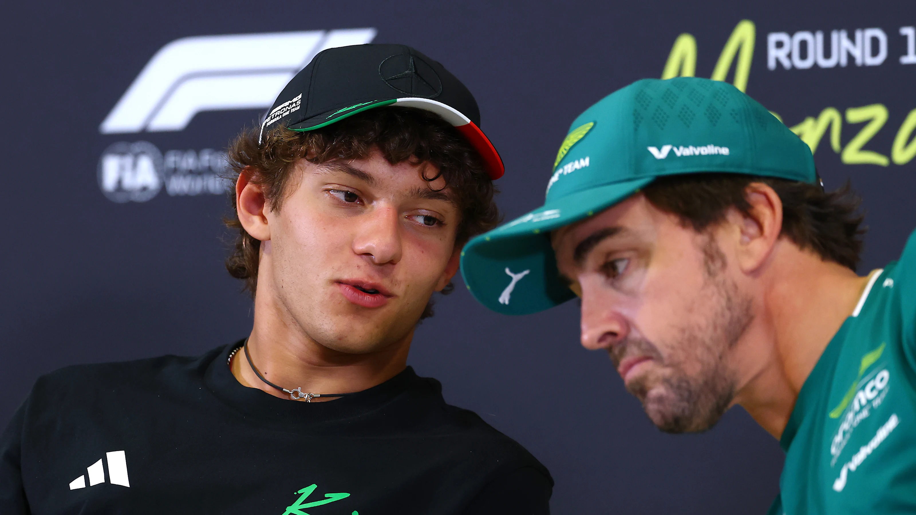 MONZA, ITALY - SEPTEMBER 04: Andrea Kimi Antonelli of Italy and Mercedes AMG Petronas F1 Team talks