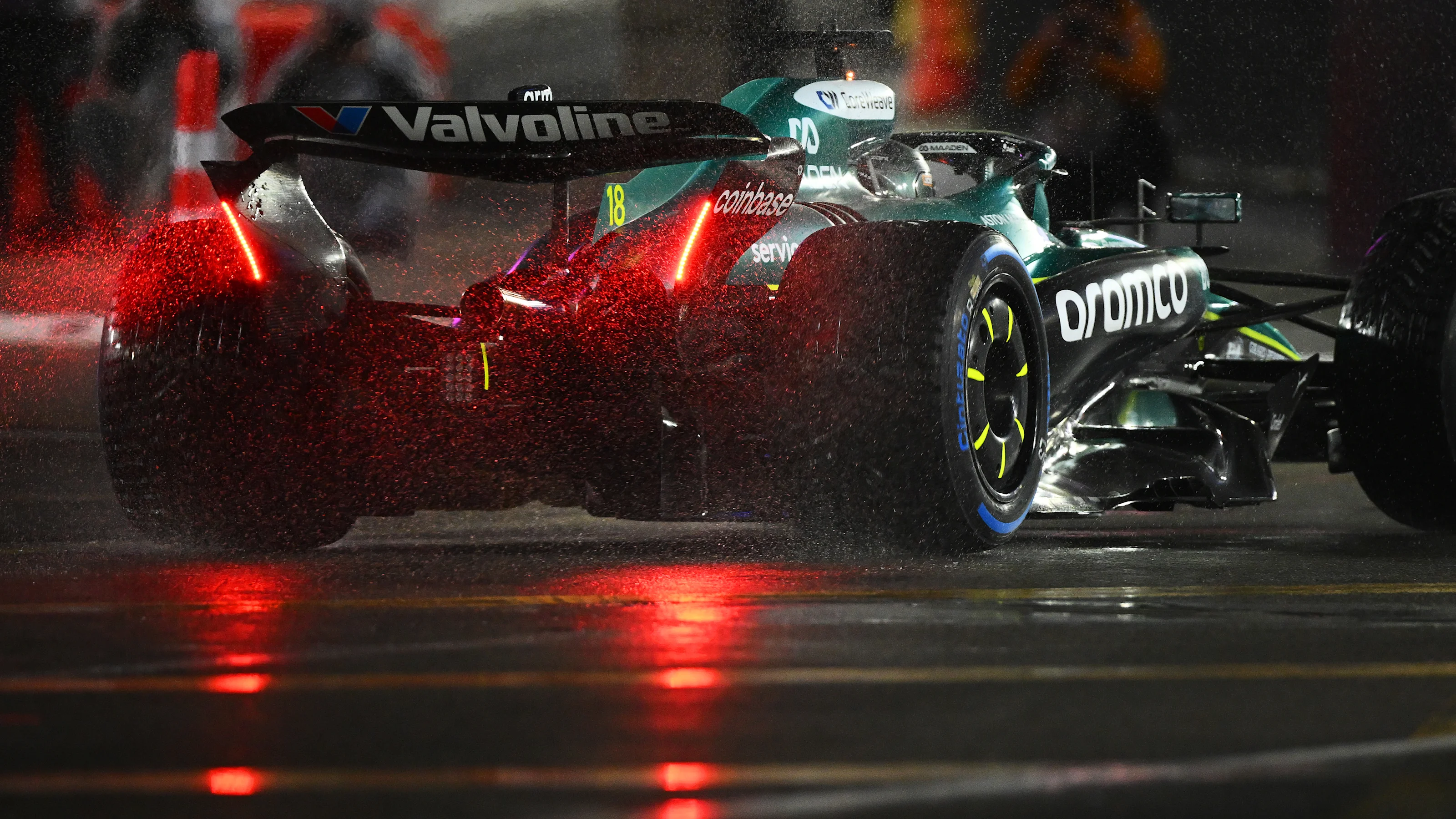 LAS VEGAS, NEVADA - NOVEMBER 21: Lance Stroll of Canada driving the (18) Aston Martin F1 Team AMR25