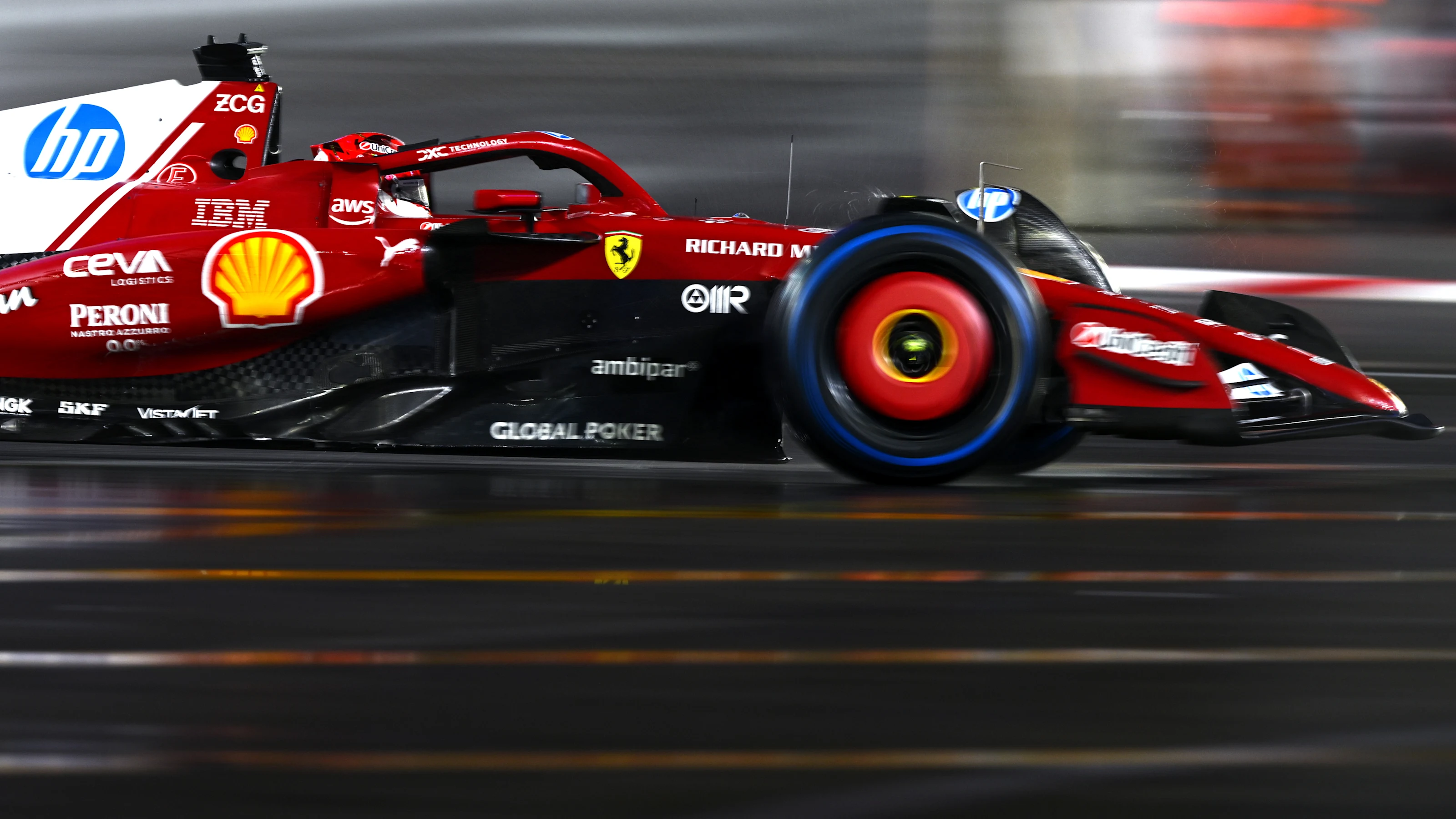 LAS VEGAS, NEVADA - NOVEMBER 21: Charles Leclerc of Monaco driving the (16) Scuderia Ferrari SF-25