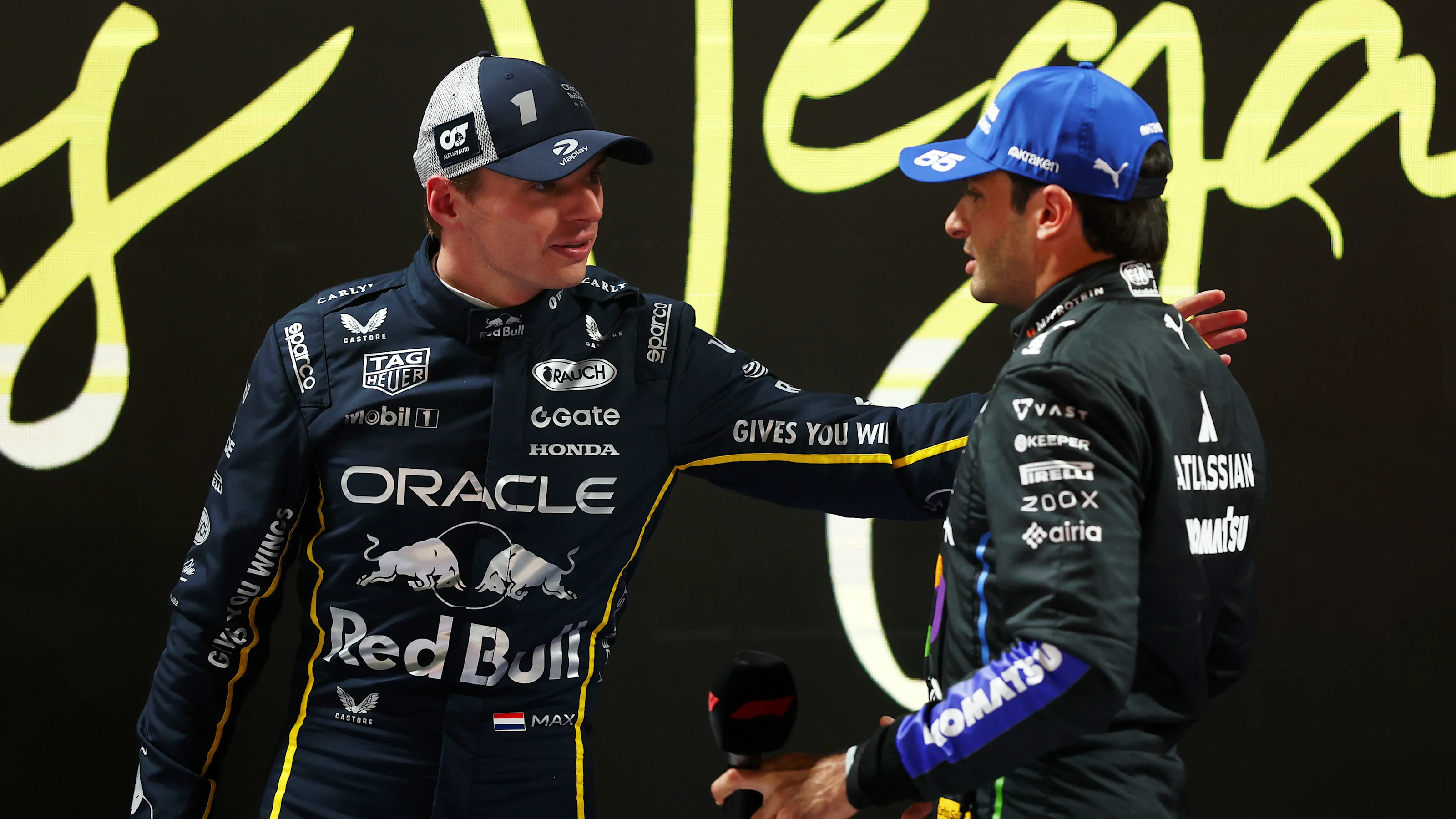 LAS VEGAS, NEVADA - NOVEMBER 21: Second placed qualifier Max Verstappen of the Netherlands and