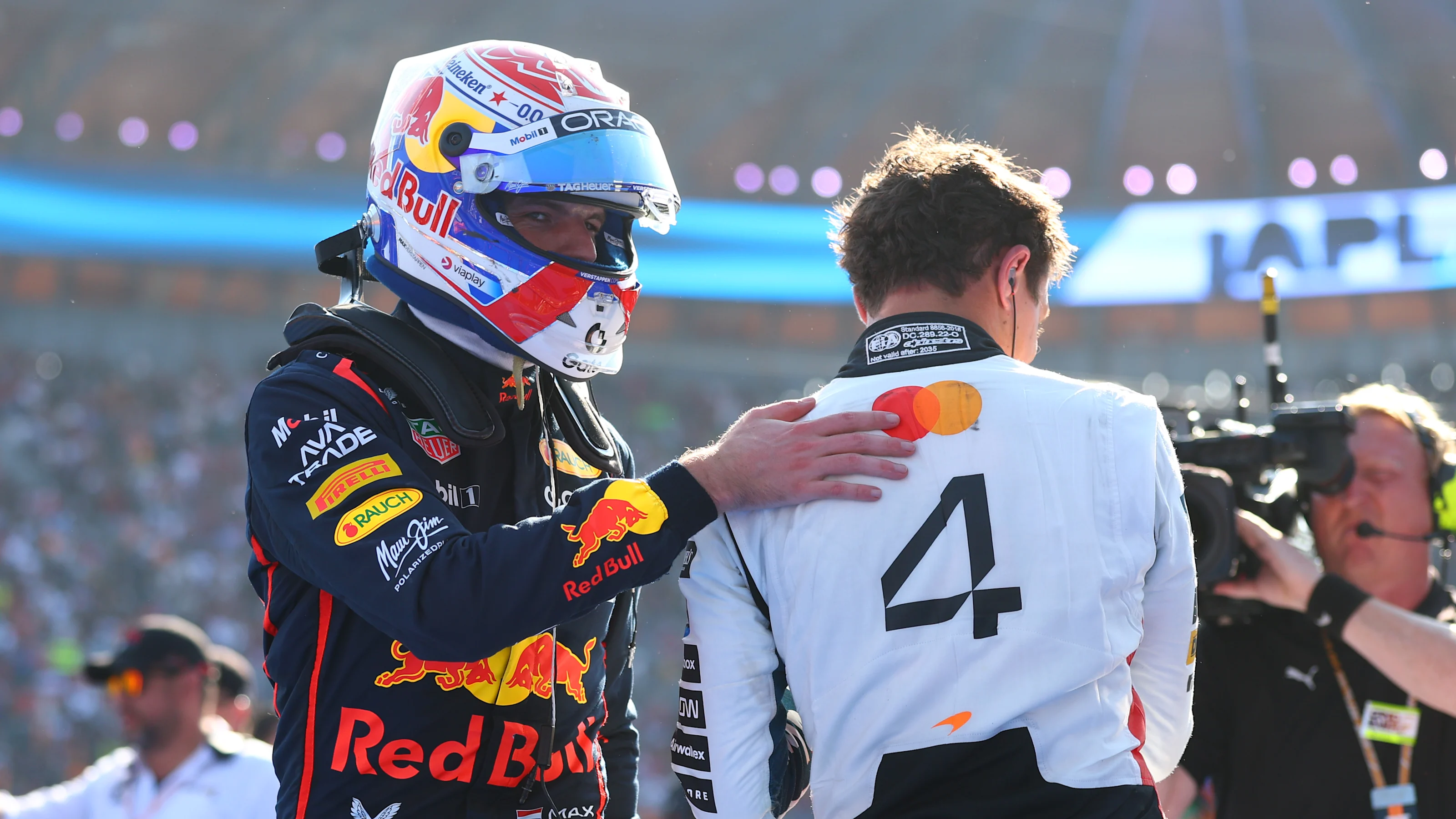 MEXICO CITY, MEXICO - OCTOBER 26: Race winner Lando Norris of Great Britain and McLaren and Third