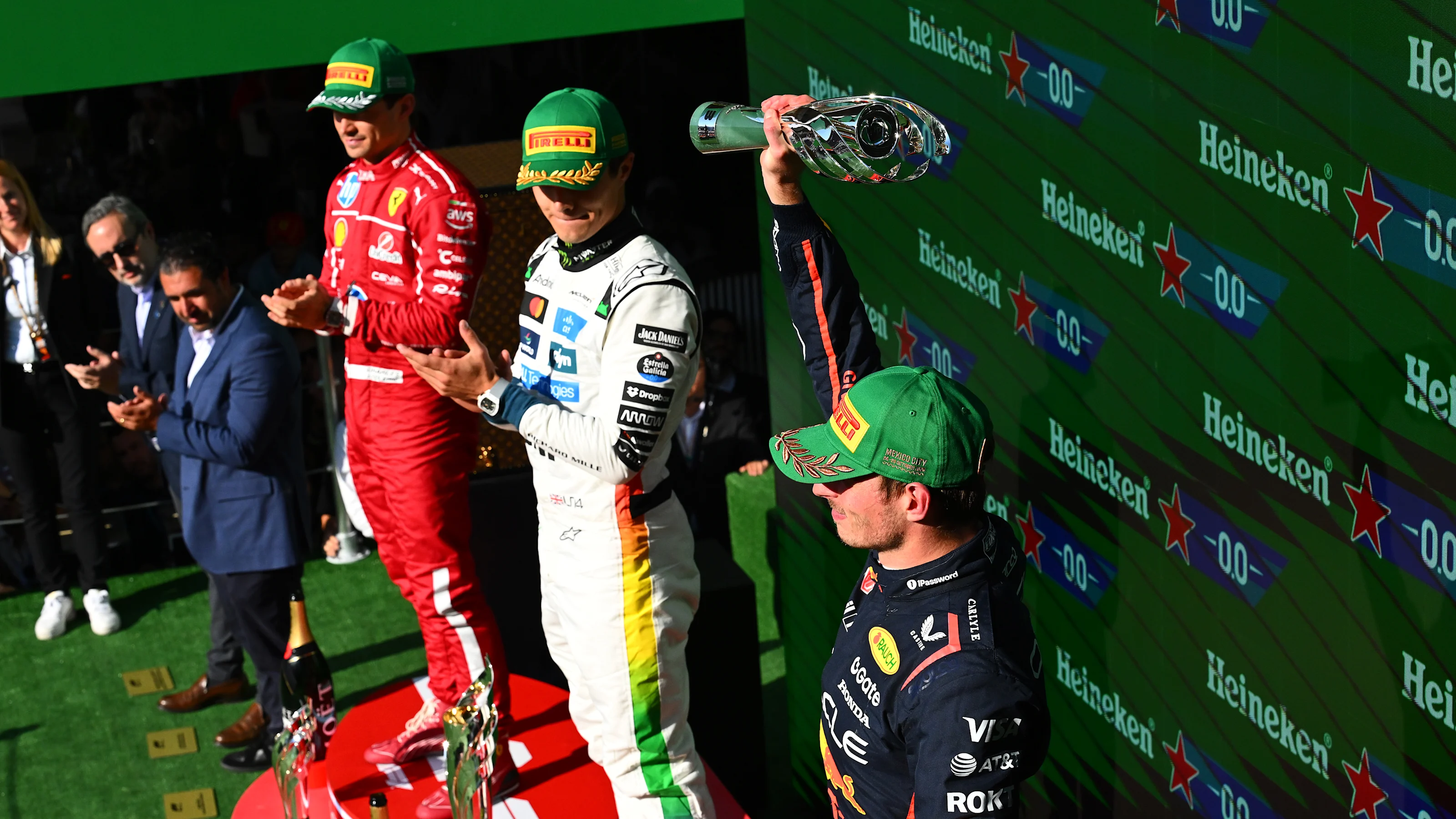 MEXICO CITY, MEXICO - OCTOBER 26: Third placed Max Verstappen of the Netherlands and Oracle Red