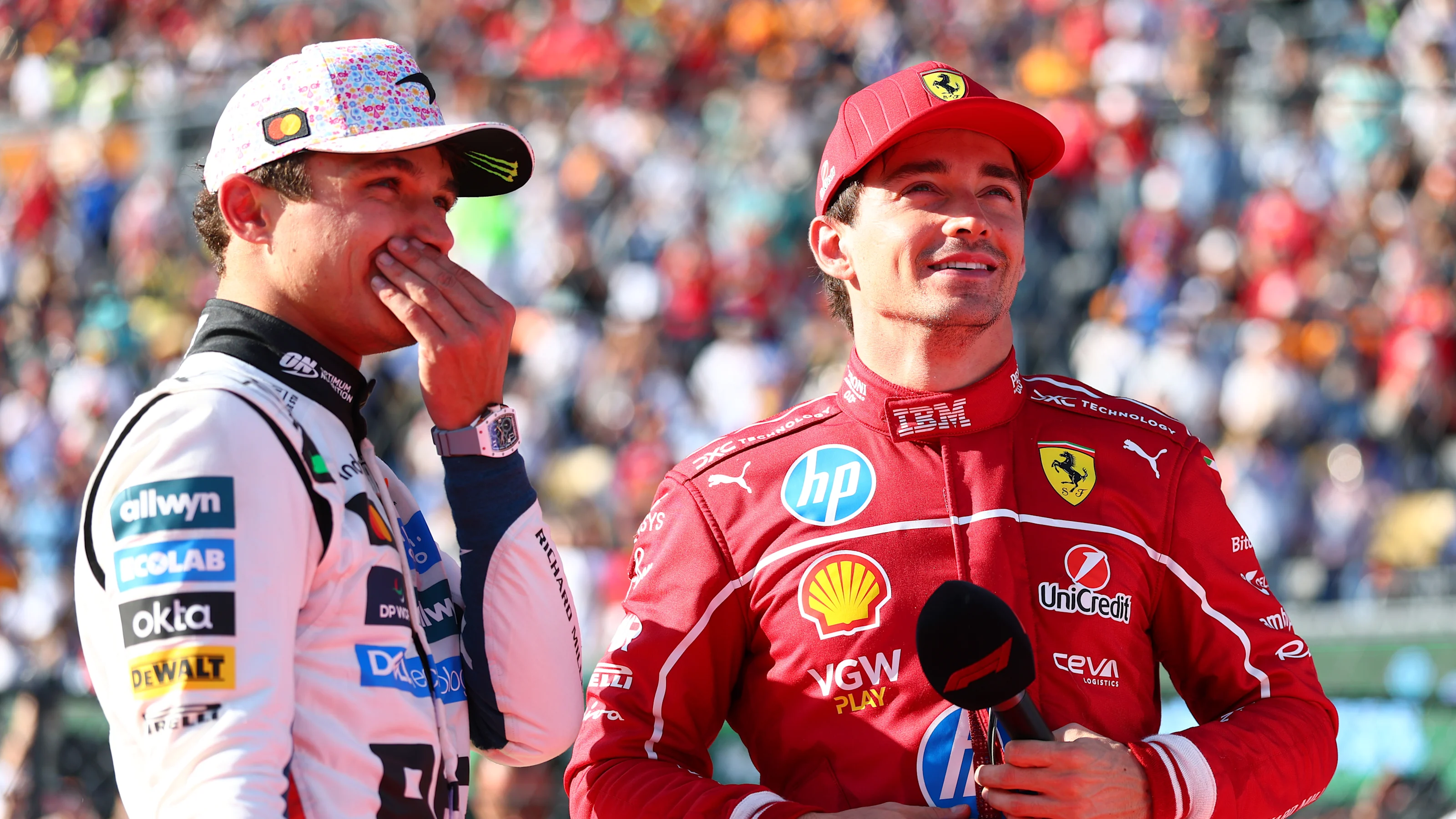 MEXICO CITY, MEXICO - OCTOBER 26: Race winner Lando Norris of Great Britain and McLaren and Second